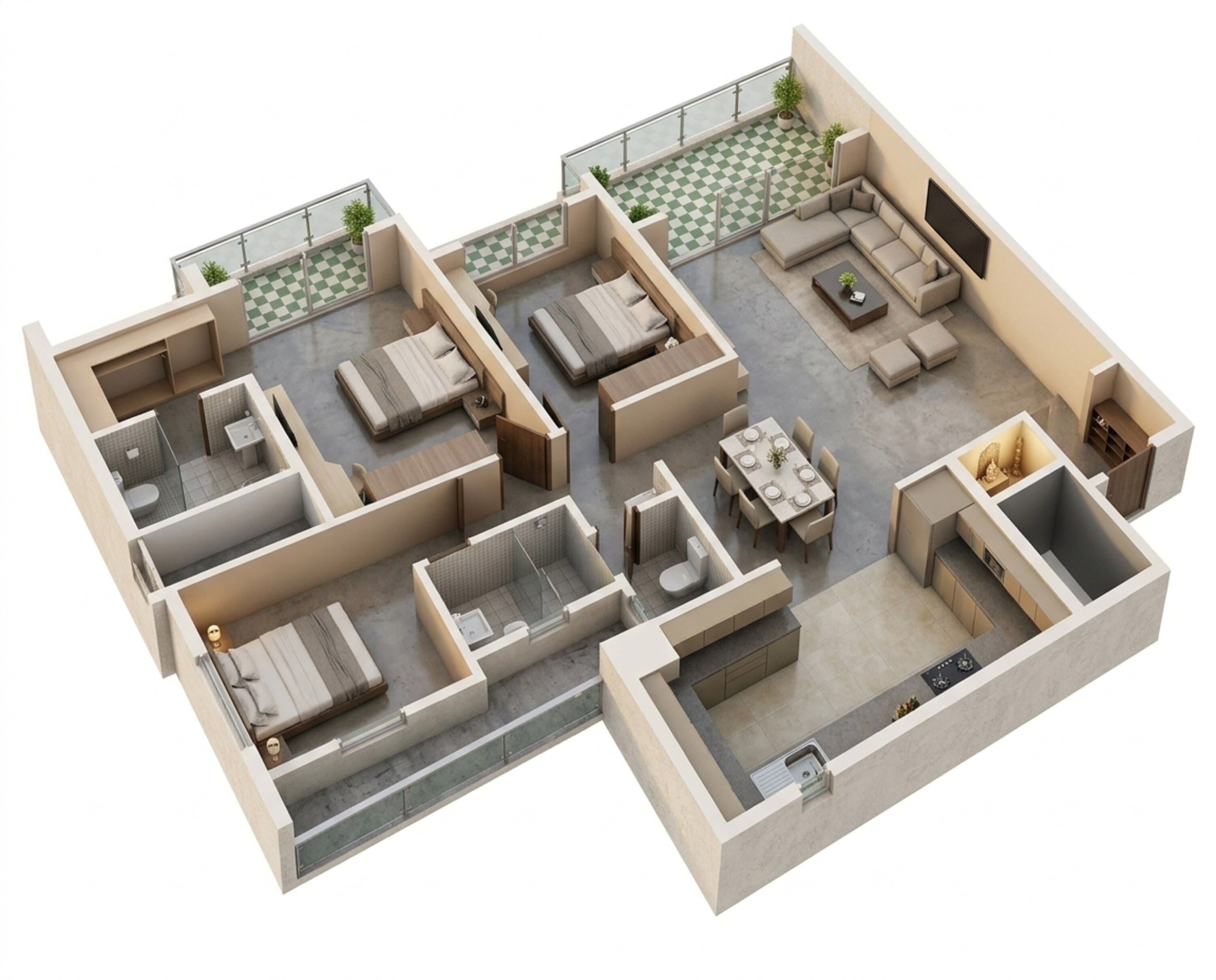 Floor plan of 3 BHK 1374 Sq. Ft. Apartment in Yashada Earthsong, Pune