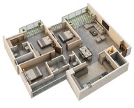 Floor plan of 3 BHK 1374 Sq. Ft. Apartment in Yashada Earthsong, Pune