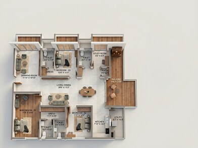 Floor plan of 4 BHK 3315 Sq. Ft. Apartment in AVR Evania, Hyderabad