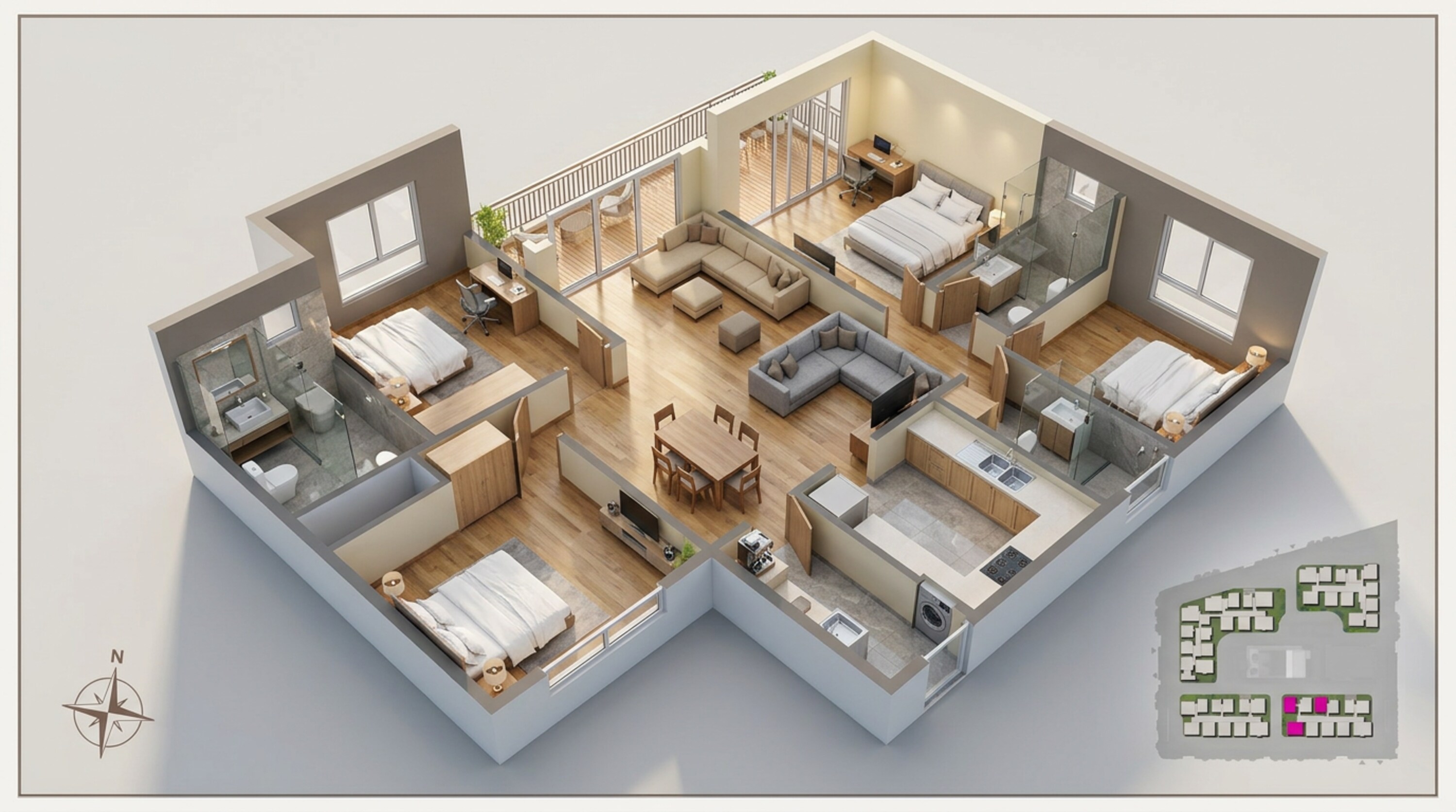 Floor plan of 3 BHK 2101 Sq. Ft. Apartment in Prestige Spring Heights, Hyderabad