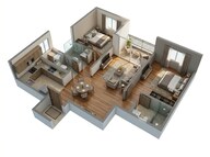 Floor plan of 2 BHK 735 Sq. Ft. Apartment in Godrej MSR City, Bangalore