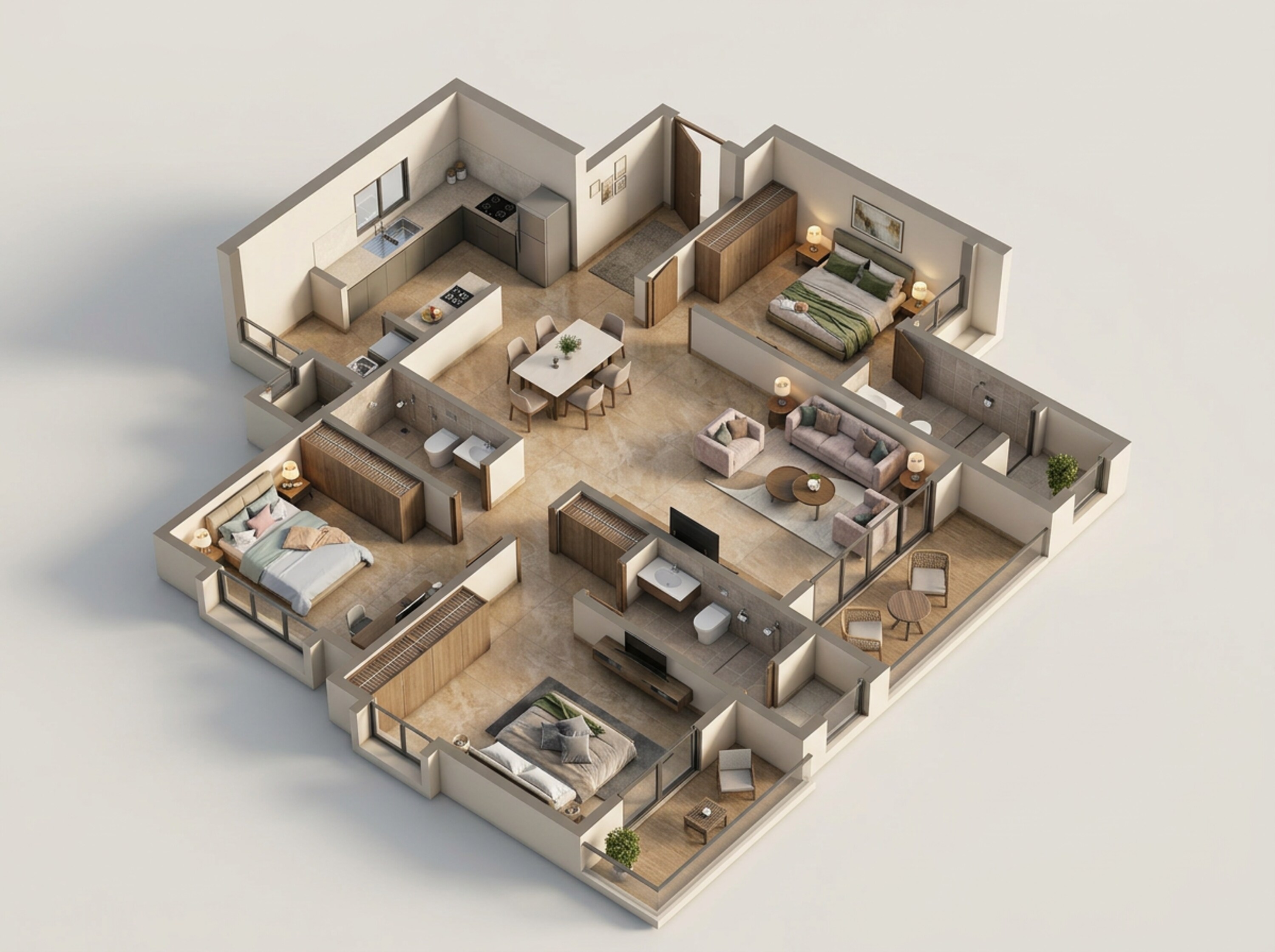 Floor plan of 3 BHK 1812 Sq. Ft. Apartment in Prestige Southern Star, Bangalore