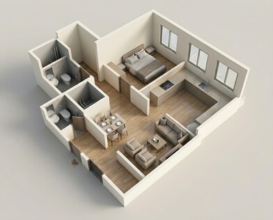 Floor plan of 1 BHK 410 Sq. Ft. Apartment in Dotom Vue, Mumbai