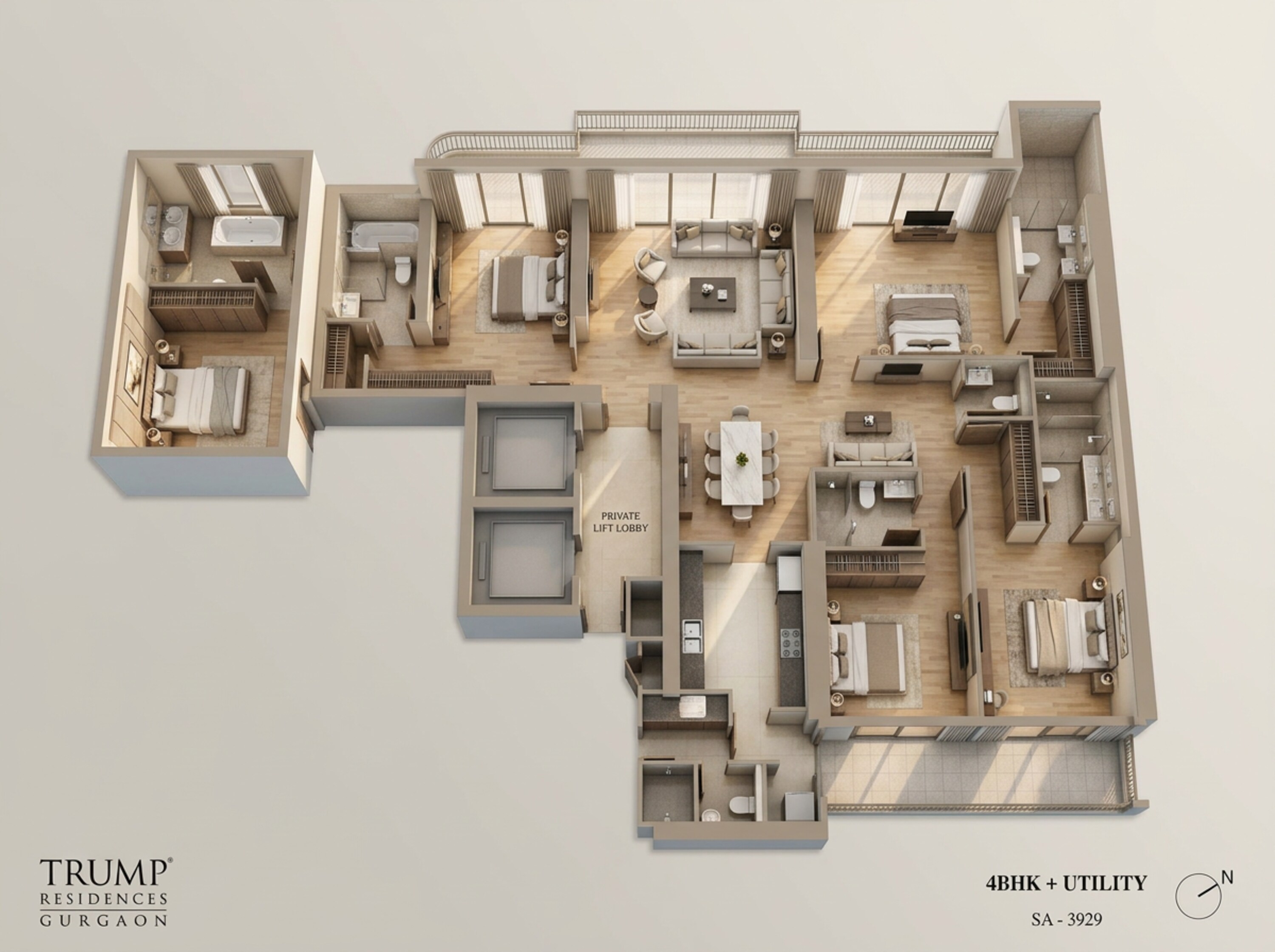 Floor plan of 4 BHK 3929 Sq. Ft. Apartment in Trump Residences, Gurgaon