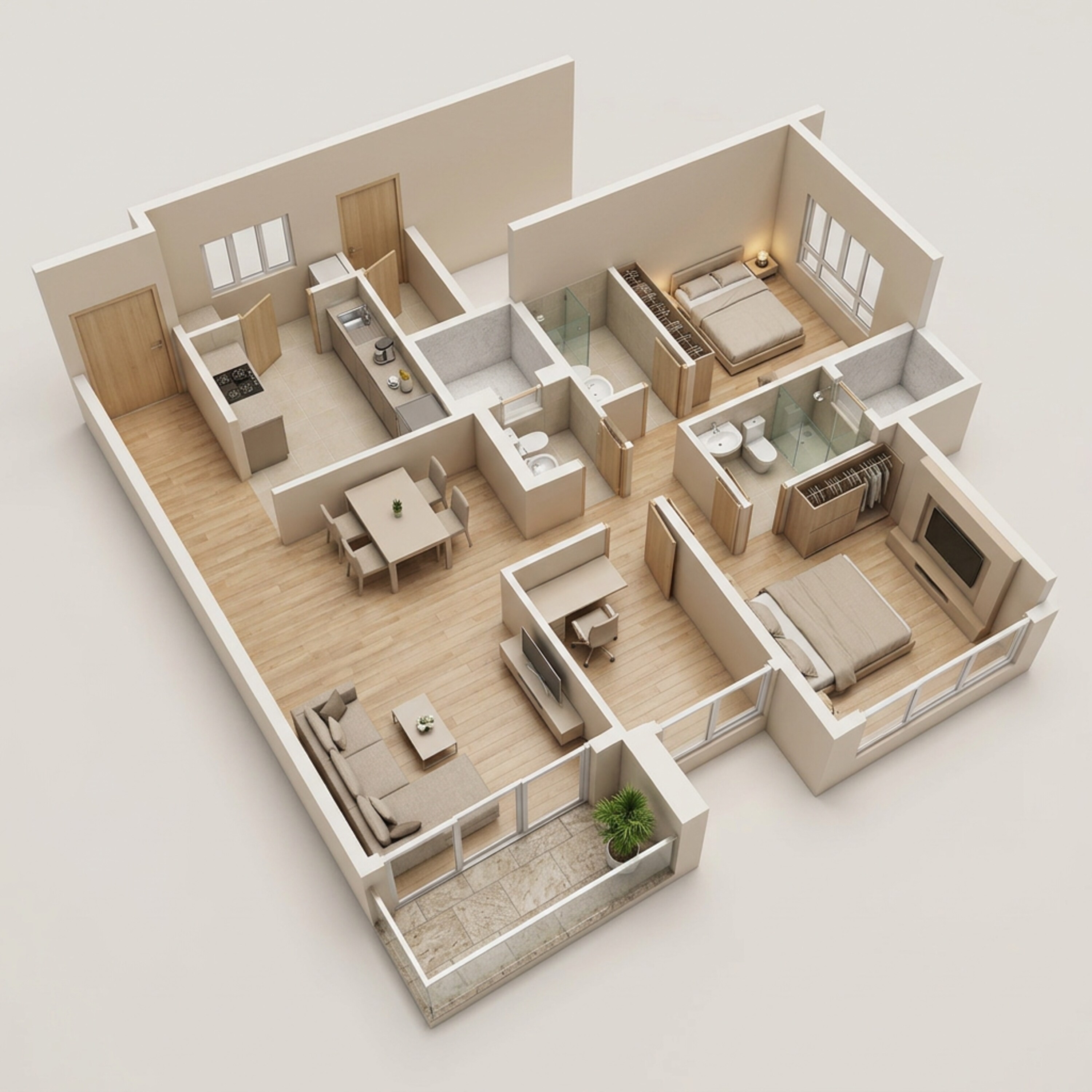 Floor plan of 2 BHK 982 Sq. Ft. Apartment in Adani Codename LIT, Thane