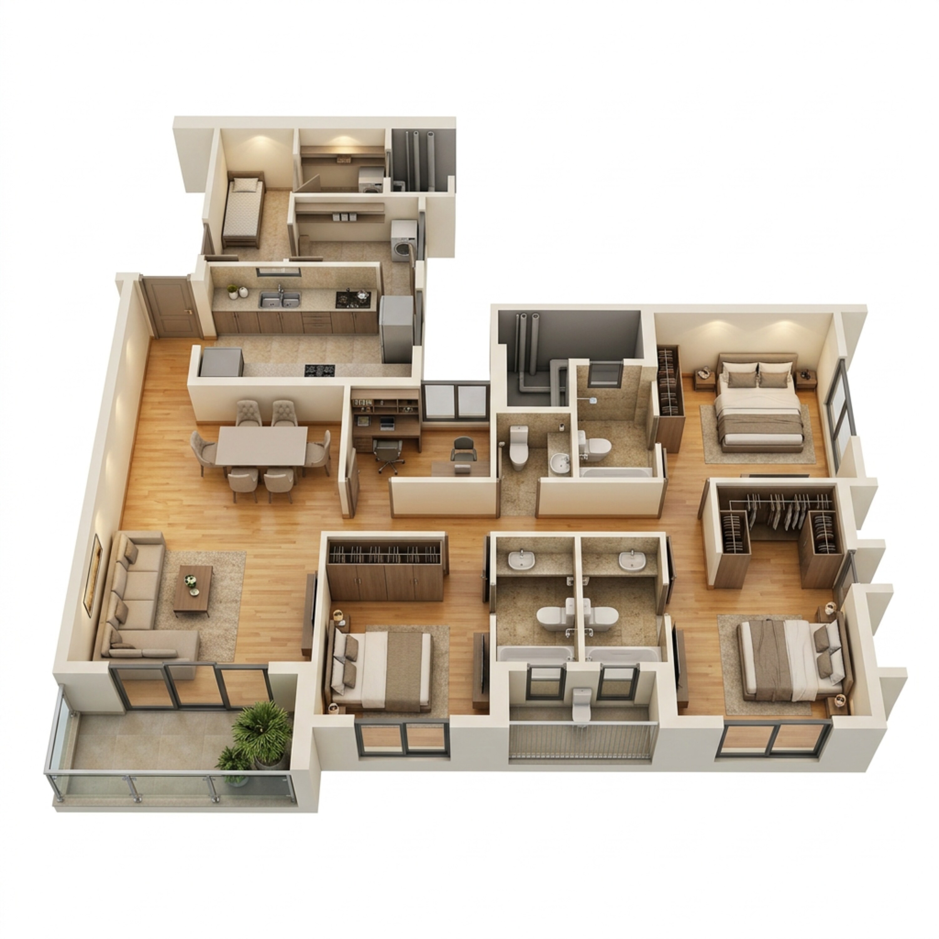 Floor plan of 3 BHK 1133 Sq. Ft. Apartment in Adani Codename LIT, Thane