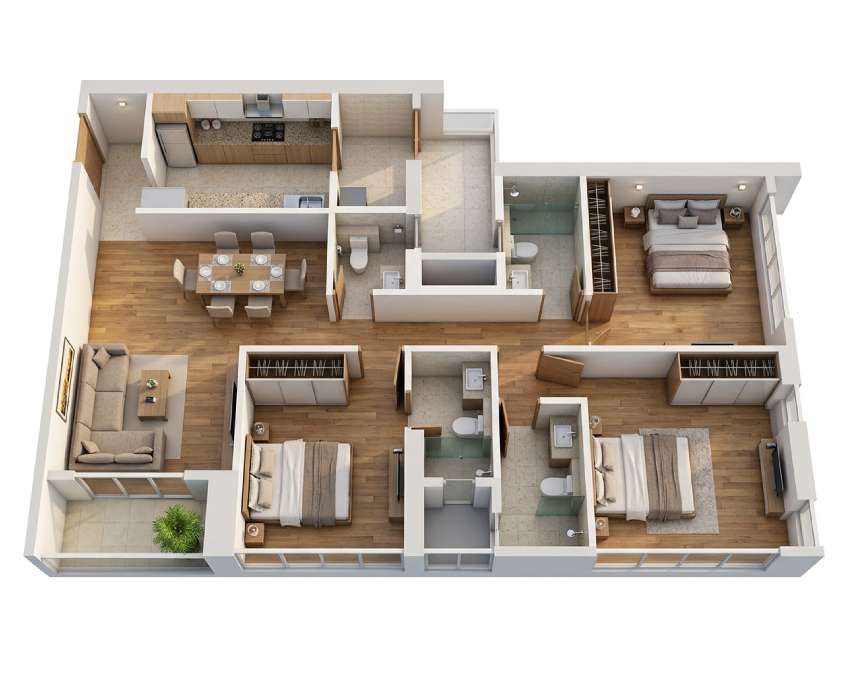 Floor plan of 3 BHK 1360 Sq. Ft. Apartment in Adani Codename LIT, Thane