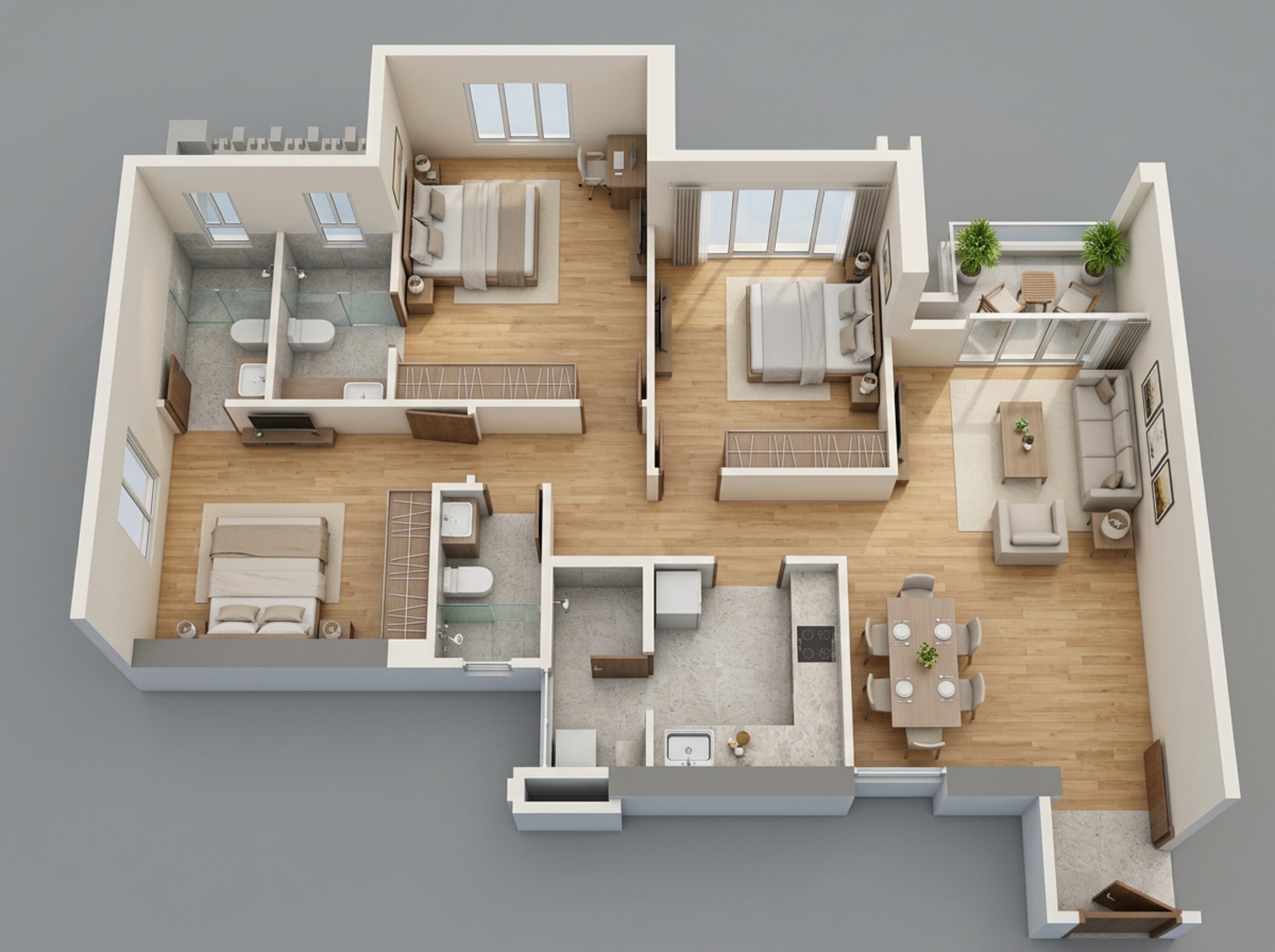 Floor plan of 3 BHK 1007 Sq. Ft. Apartment in Purva Panorama, Thane