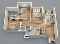 Floor plan of 3 BHK 1007 Sq. Ft. Apartment in Purva Panorama, Thane