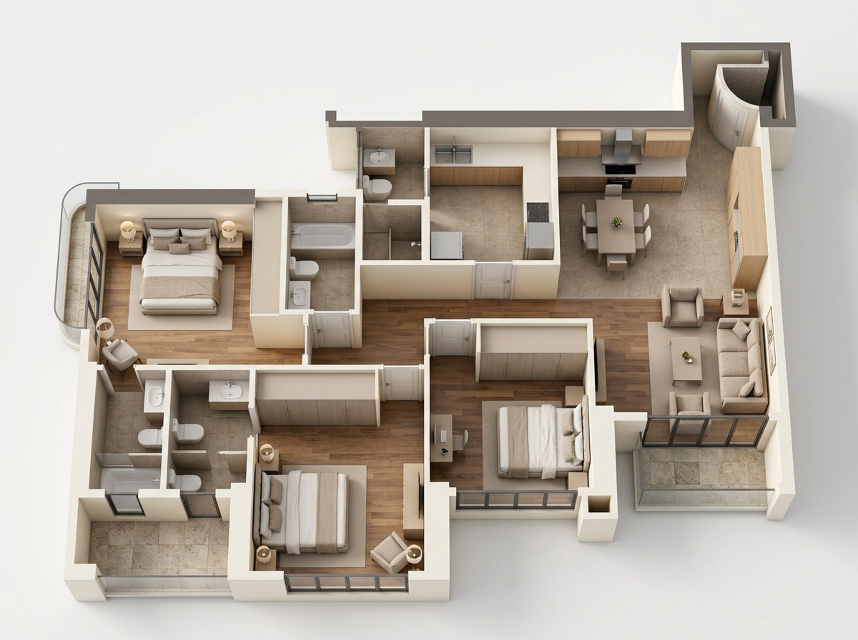 Floor plan of 3 BHK 1060 Sq. Ft. Apartment in Purva Panorama, Thane