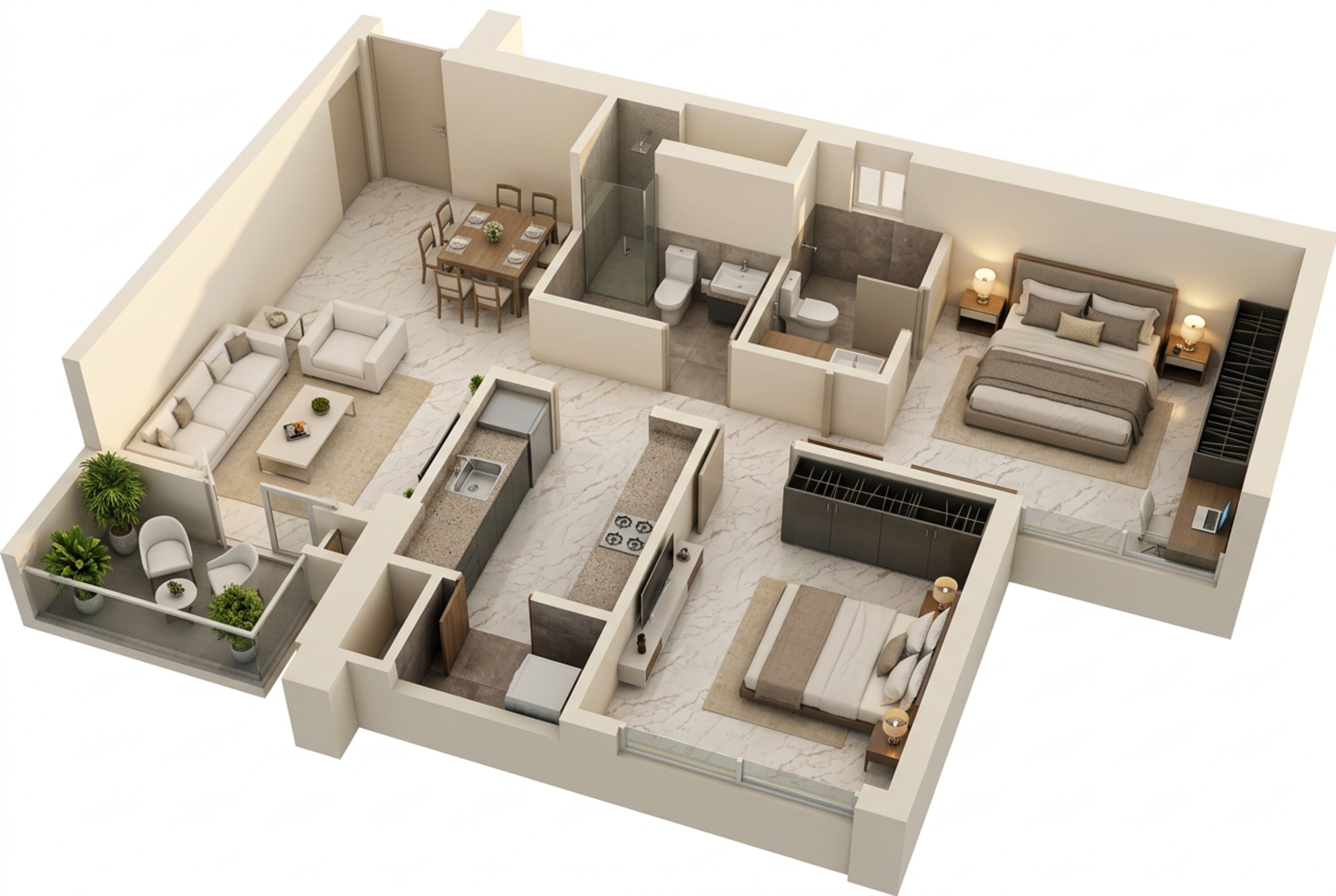 Floor plan of 2 BHK 778 Sq. Ft. Apartment in Purva Panorama, Thane