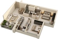Floor plan of 2 BHK 778 Sq. Ft. Apartment in Purva Panorama, Thane