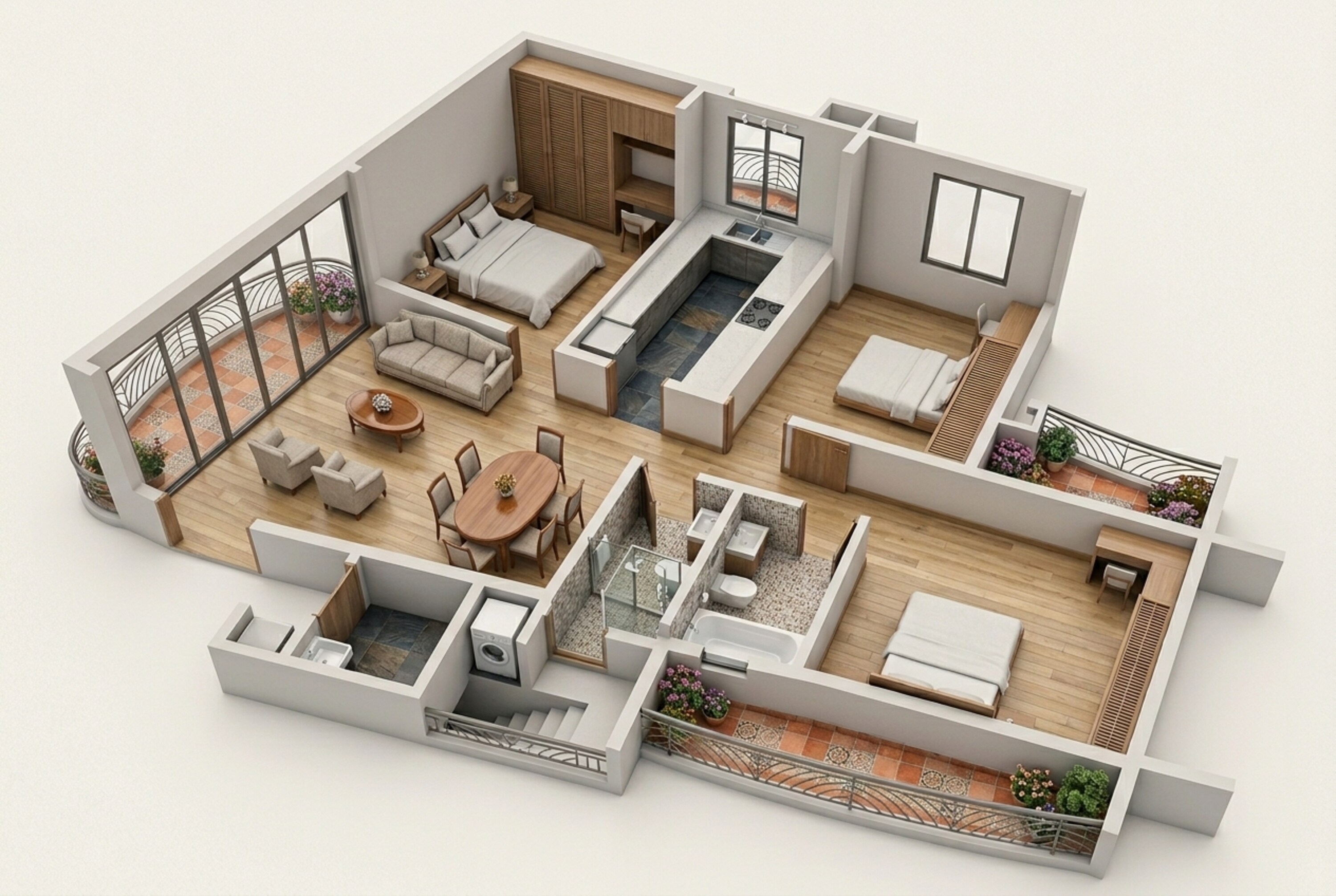 Floor plan of 2 BHK 1044 Sq. Ft. Apartment in Nirmal City Of Joy, Mumbai