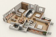Floor plan of 2 BHK 1044 Sq. Ft. Apartment in Nirmal City Of Joy, Mumbai