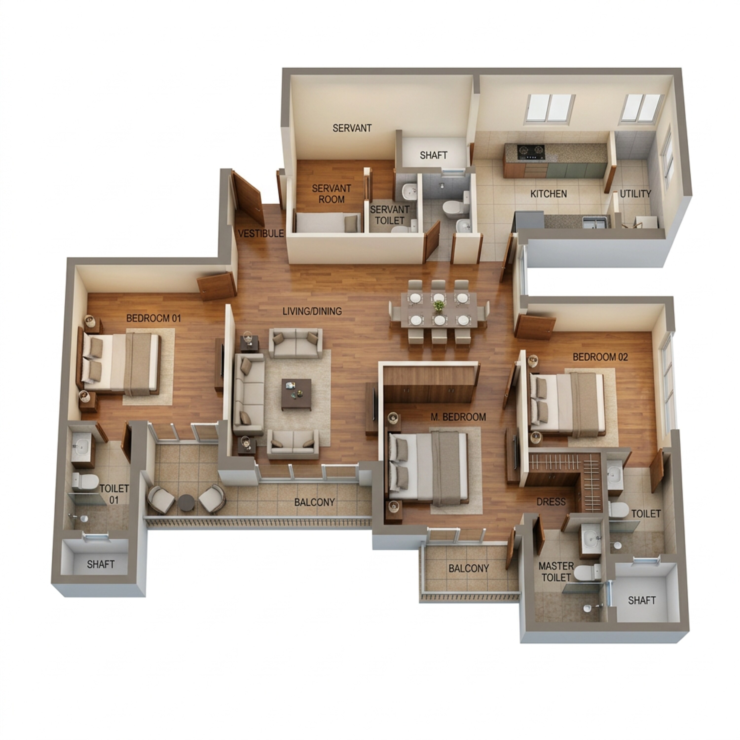Floor plan of 3 BHK 1965 Sq. Ft. Apartment in Shalimar One World Marbella, Lucknow
