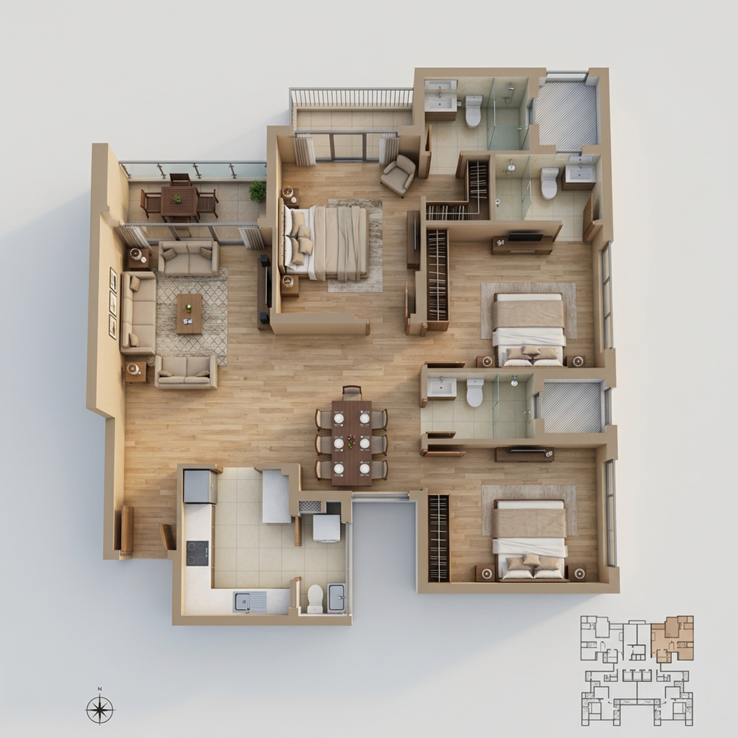 Floor plan of 3 BHK 1770 Sq. Ft. Apartment in Shalimar One World Marbella, Lucknow