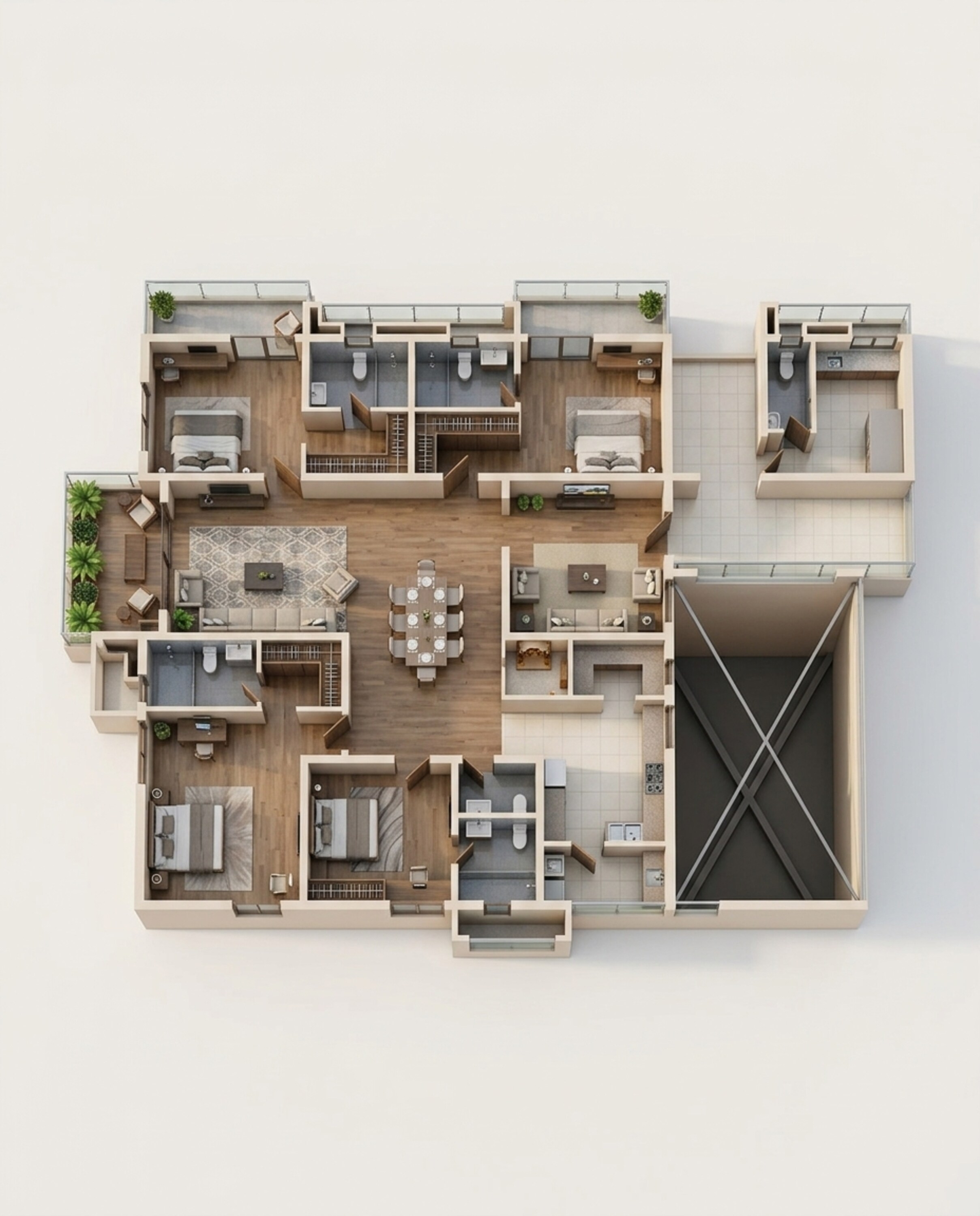 Floor plan of 3 BHK 3830 Sq. Ft. Apartment in Rajapushpa Skyra, Hyderabad