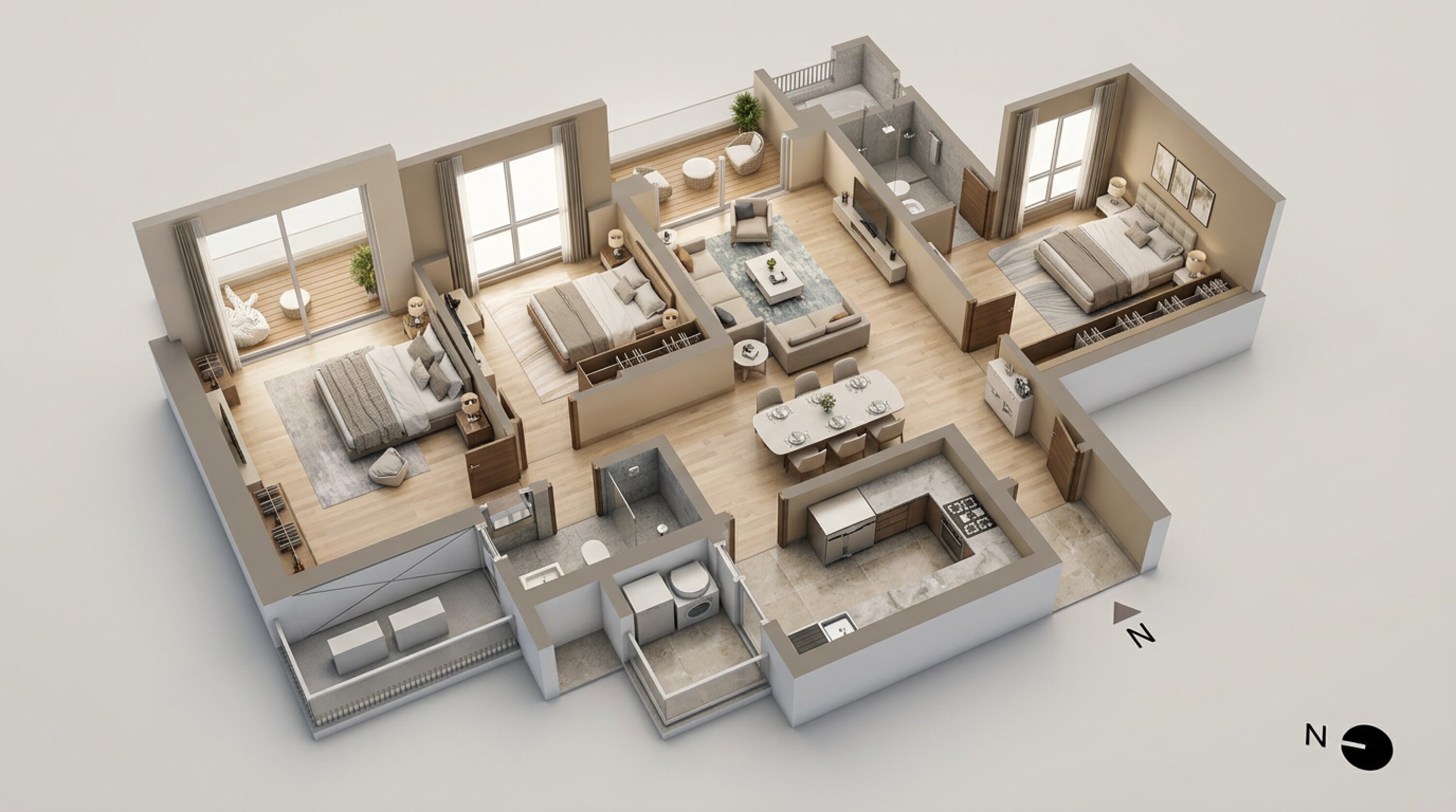 Floor plan of 3 BHK 1681 Sq. Ft. Apartment in The Prestige City, Ghaziabad