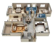 Floor plan of 3 BHK 1320 Sq. Ft. Apartment in Belvalkar Laxminiwas, Pune