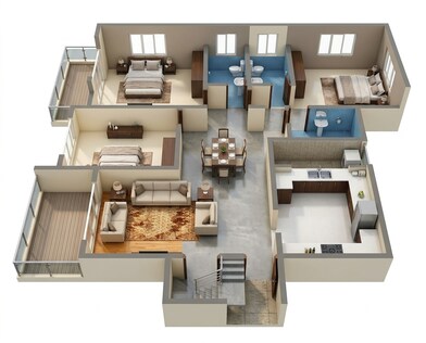 Floor plan of 3 BHK 1320 Sq. Ft. Apartment in Belvalkar Laxminiwas, Pune