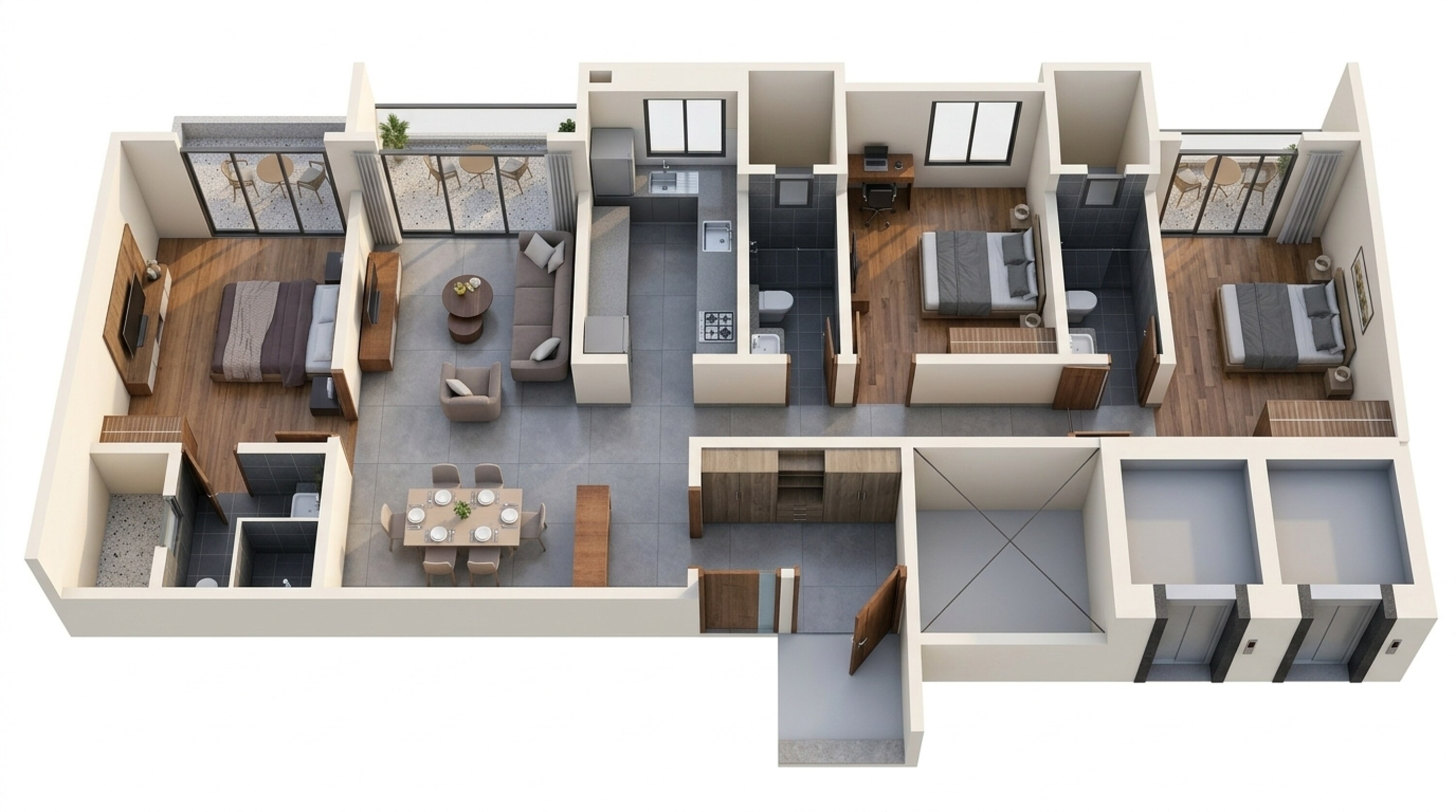 Floor plan of 3 BHK 1096 Sq. Ft. Apartment in Shriram The Spectrum, Pune