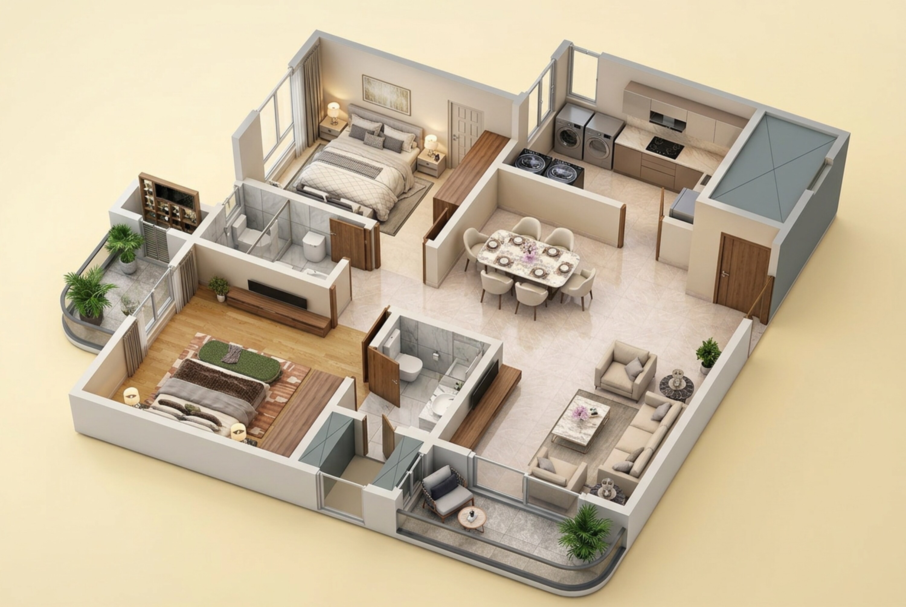 Floor plan of 2 BHK 1338 Sq. Ft. Apartment in Sattva Vasanta Skye, Bangalore