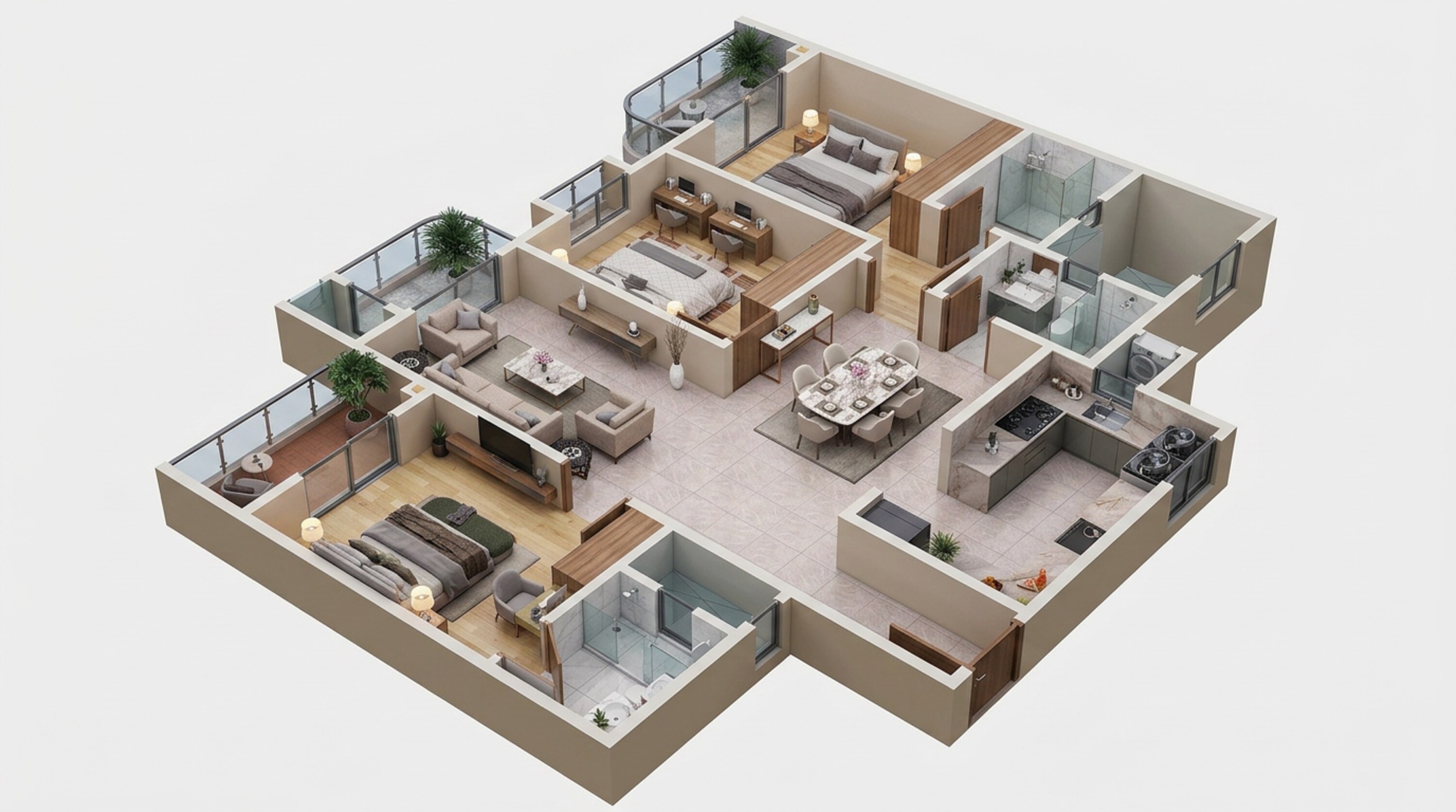 Floor plan of 3 BHK 1882 Sq. Ft. Apartment in Sattva Vasanta Skye, Bangalore