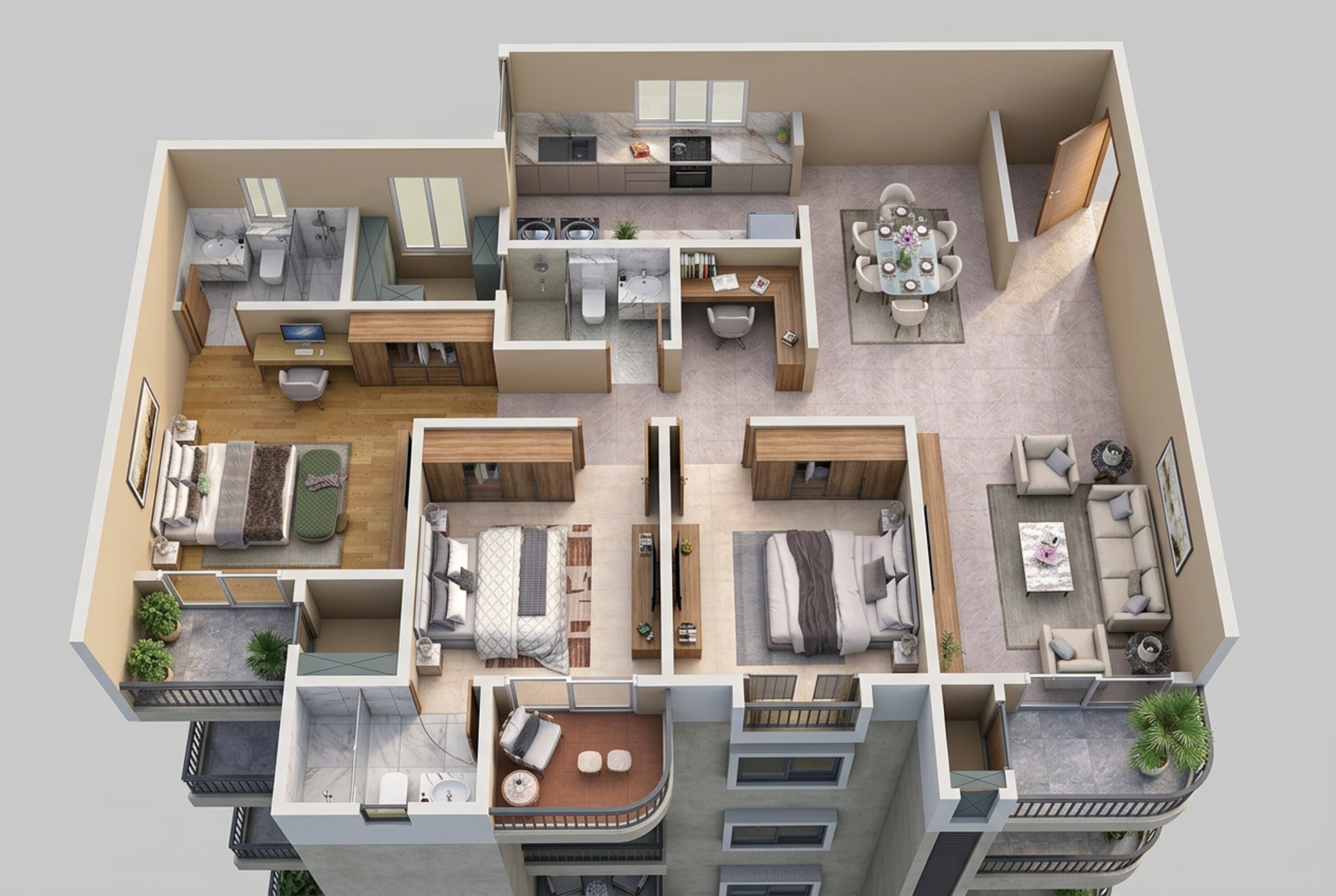 Floor plan of 3 BHK 1955 Sq. Ft. Apartment in Sattva Vasanta Skye, Bangalore