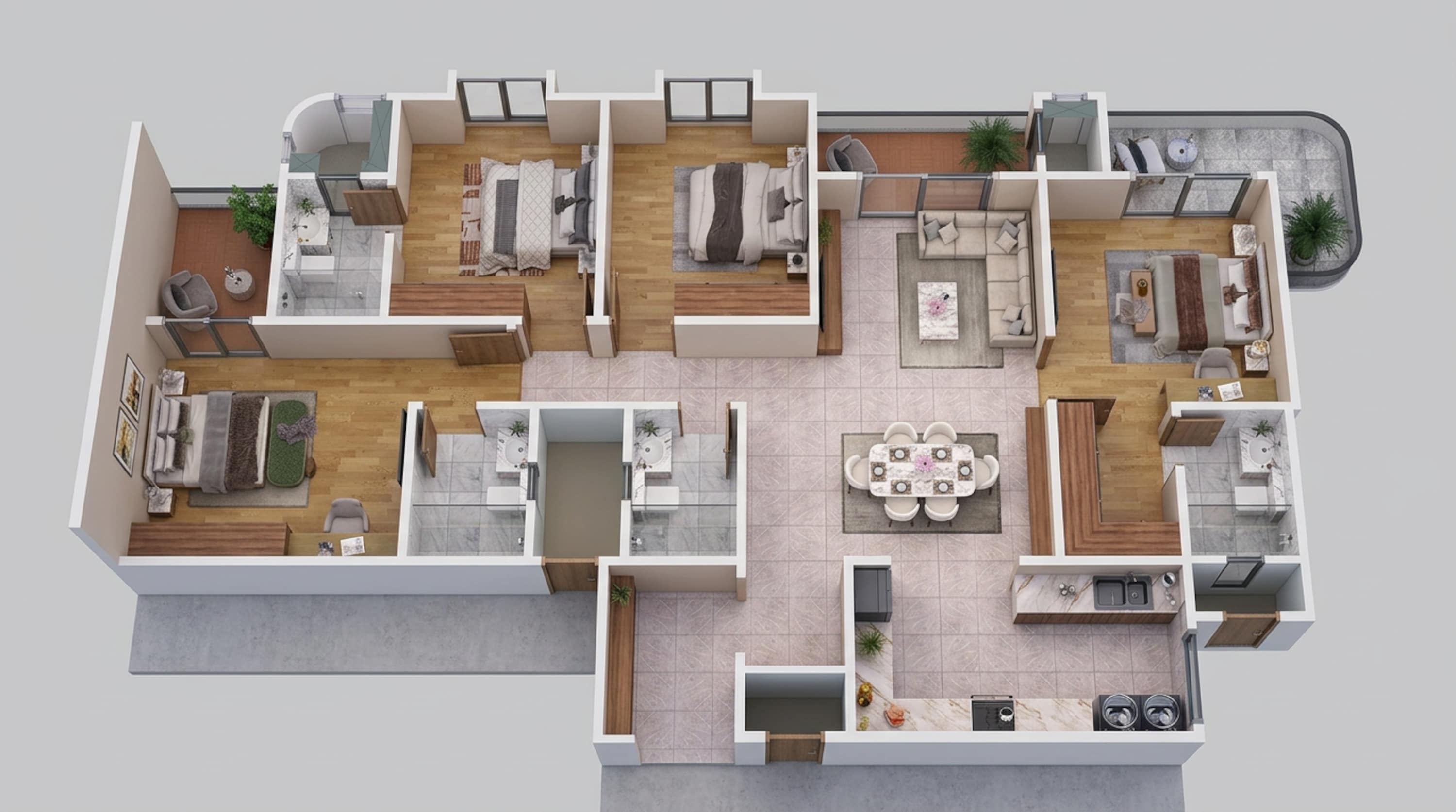 Floor plan of 4 BHK 2416 Sq. Ft. Apartment in Sattva Vasanta Skye, Bangalore