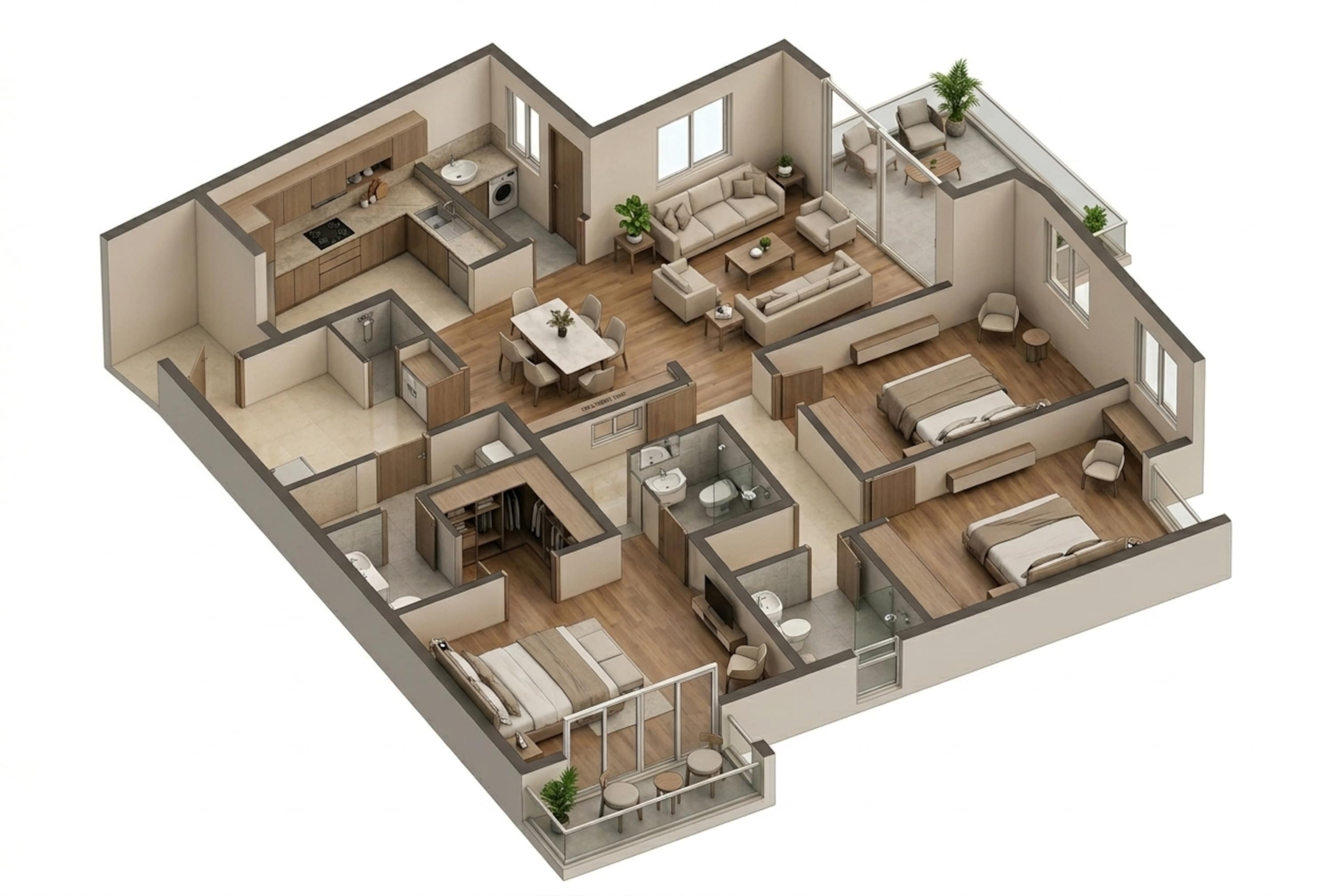 Floor plan of 3 BHK 2159 Sq. Ft. Apartment in Assetz Zen And Sato, Bangalore