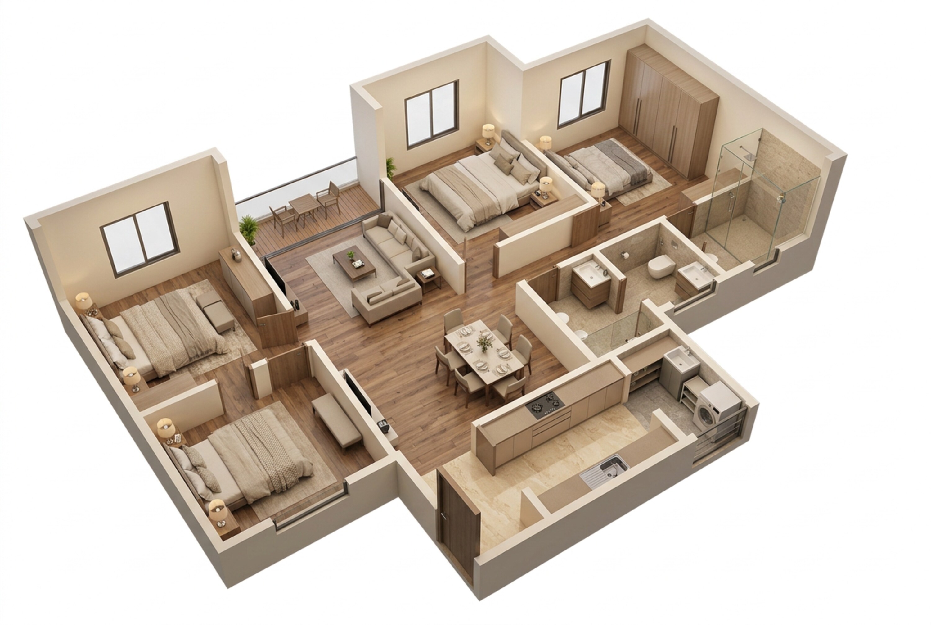 Floor plan of 3 BHK 1007 Sq. Ft. Apartment in Chandak Vansham, Mumbai