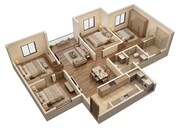 Floor plan of 3 BHK 1007 Sq. Ft. Apartment in Chandak Vansham, Mumbai