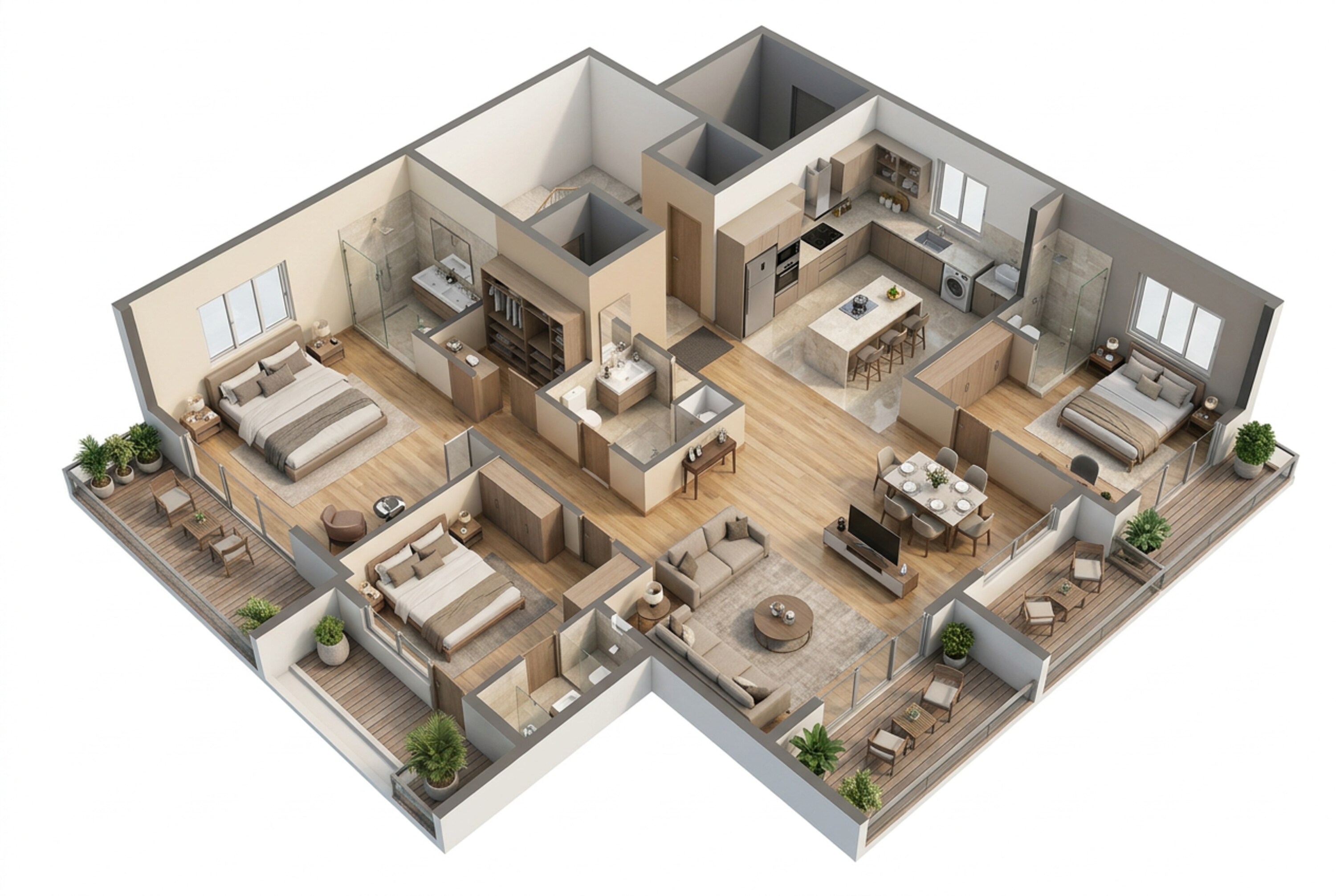 Floor plan of 3 BHK 1370 Sq. Ft. Apartment in Chandak Vansham, Mumbai
