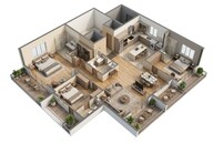 Floor plan of 3 BHK 1370 Sq. Ft. Apartment in Chandak Vansham, Mumbai