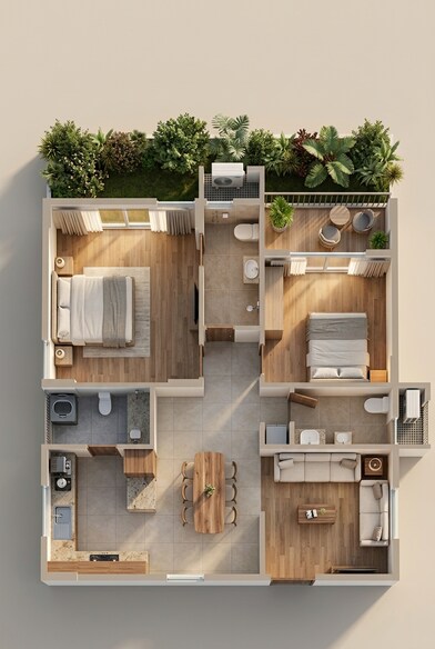 Floor plan of 2 BHK 1045 Sq. Ft. Apartment in SSI Reviva, Bangalore