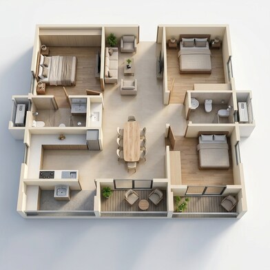 Floor plan of 3 BHK 1315 Sq. Ft. Apartment in SSI Reviva, Bangalore