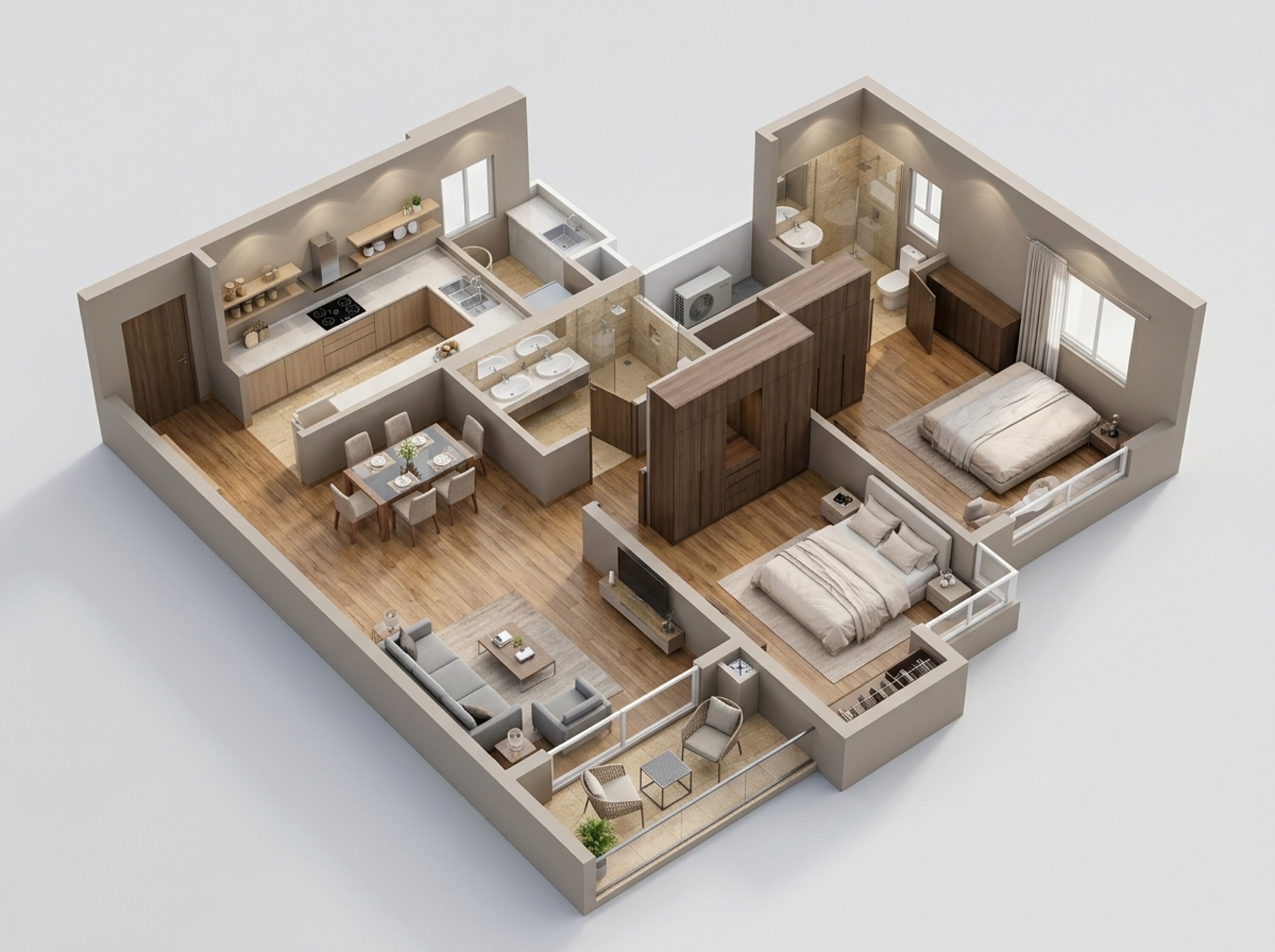 Floor plan of 2 BHK 804 Sq. Ft. Apartment in K Raheja Jade City, Navi Mumbai