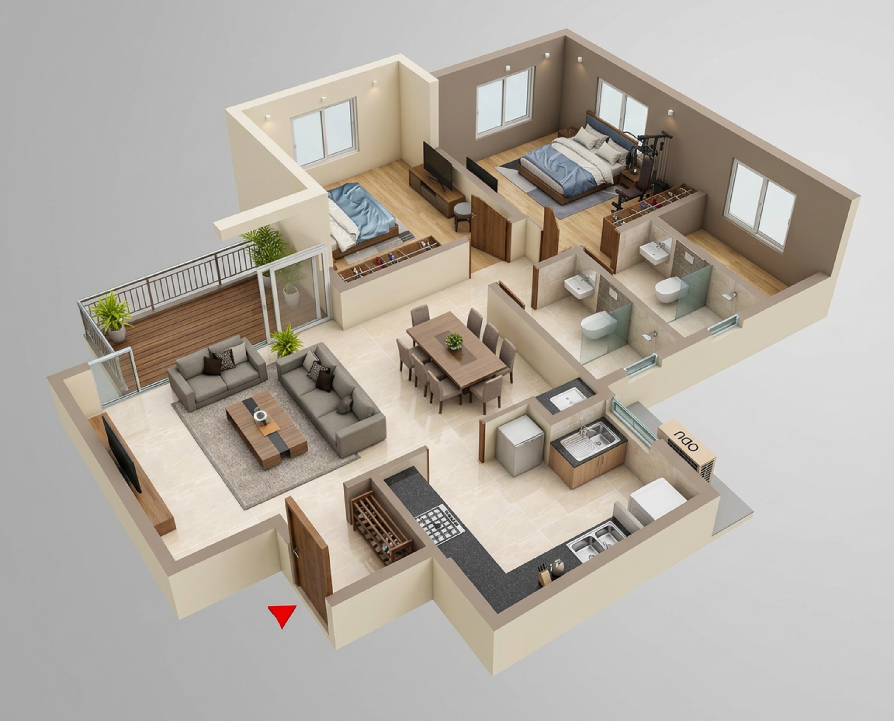 Floor plan of 2 BHK 944 Sq. Ft. Apartment in Casagrand Caladium, Pune