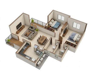 Floor plan of 2 BHK 944 Sq. Ft. Apartment in Casagrand Caladium, Pune