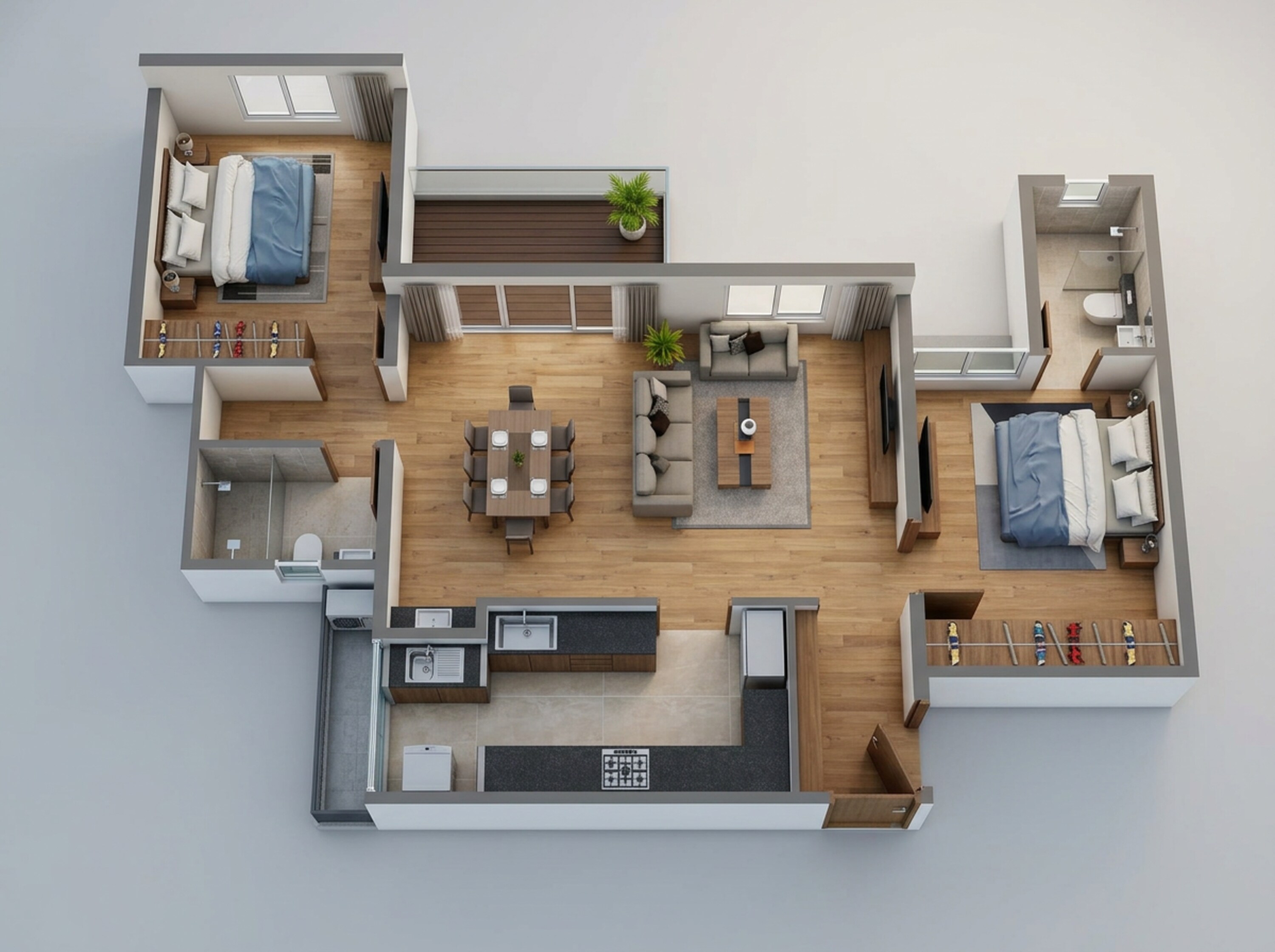 Floor plan of 2 BHK 1128 Sq. Ft. Apartment in Casagrand Caladium, Pune