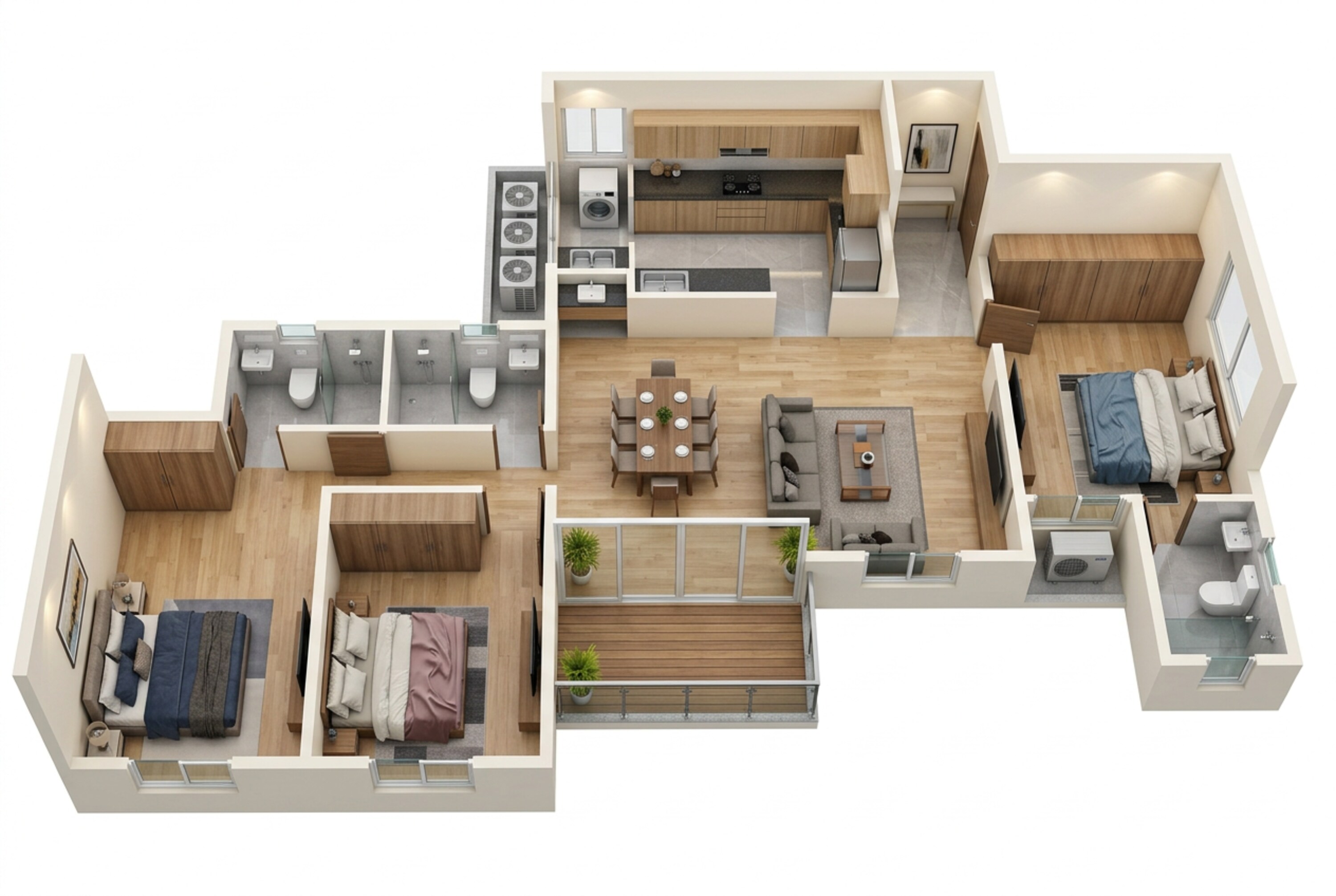 Floor plan of 3 BHK 1302 Sq. Ft. Apartment in Casagrand Caladium, Pune