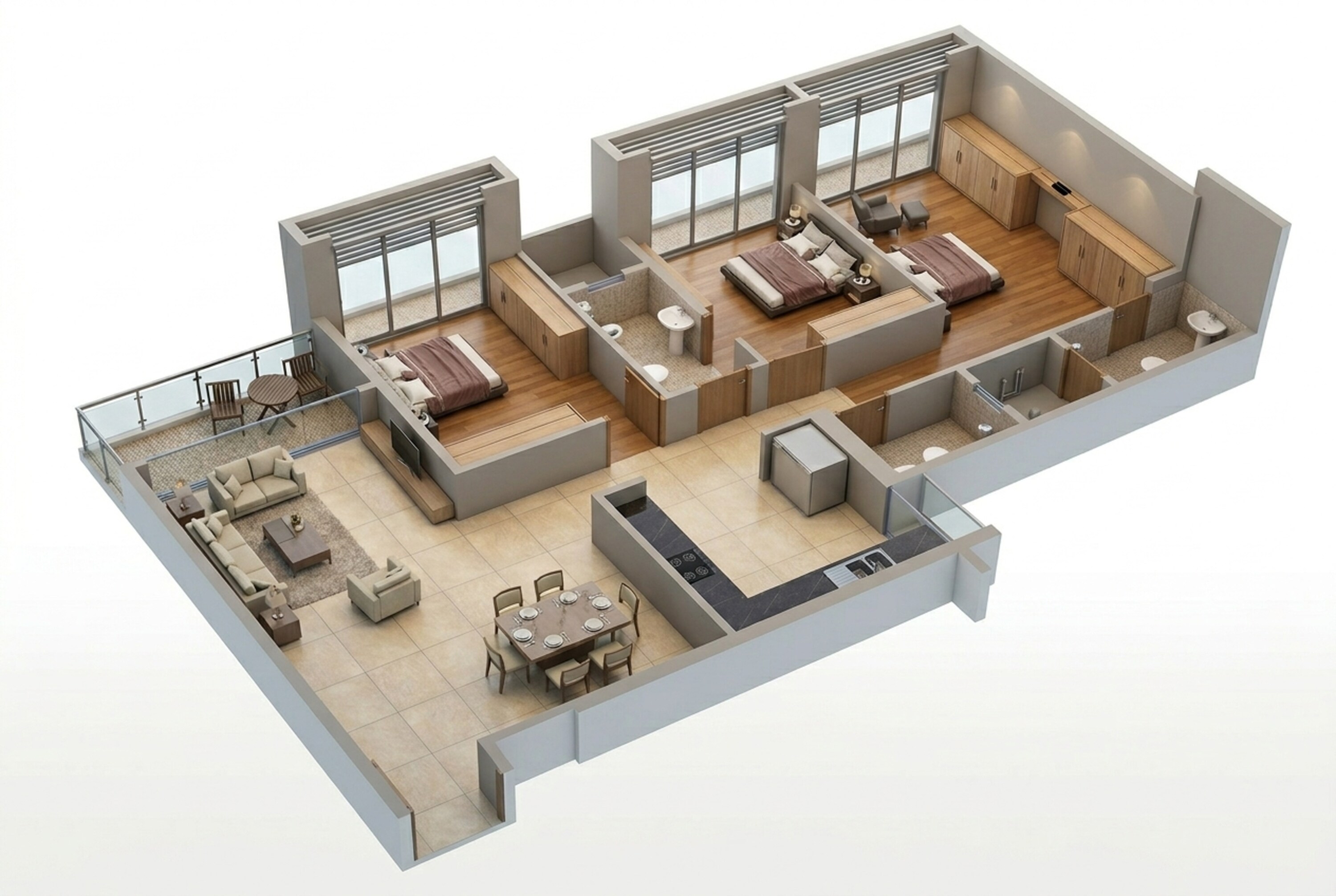 Floor plan of 3 BHK 1082 Sq. Ft. Apartment in Moraj Jewel Crest, Navi Mumbai