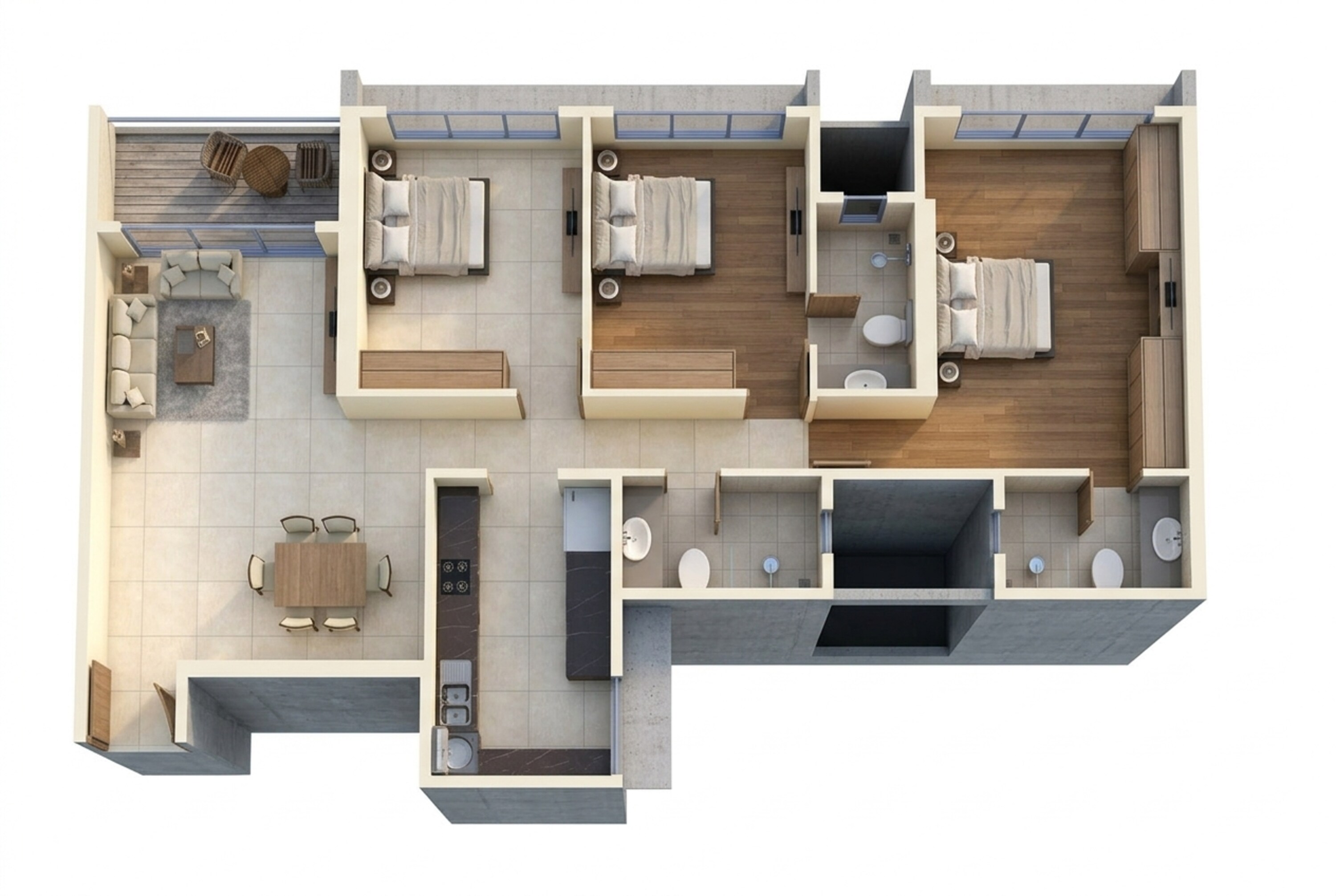 Floor plan of 3 BHK 1123 Sq. Ft. Apartment in Moraj Jewel Crest, Navi Mumbai
