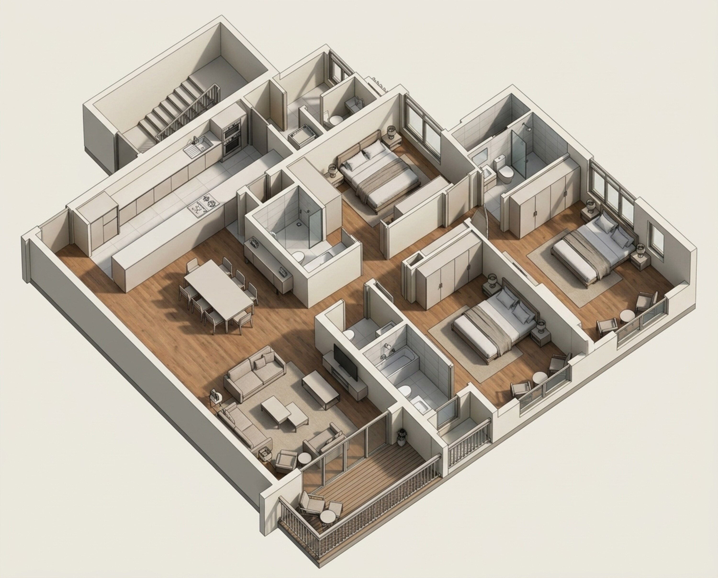 Floor plan of 3 BHK 1437 Sq. Ft. Apartment in Rustomjee Crescent, Mumbai