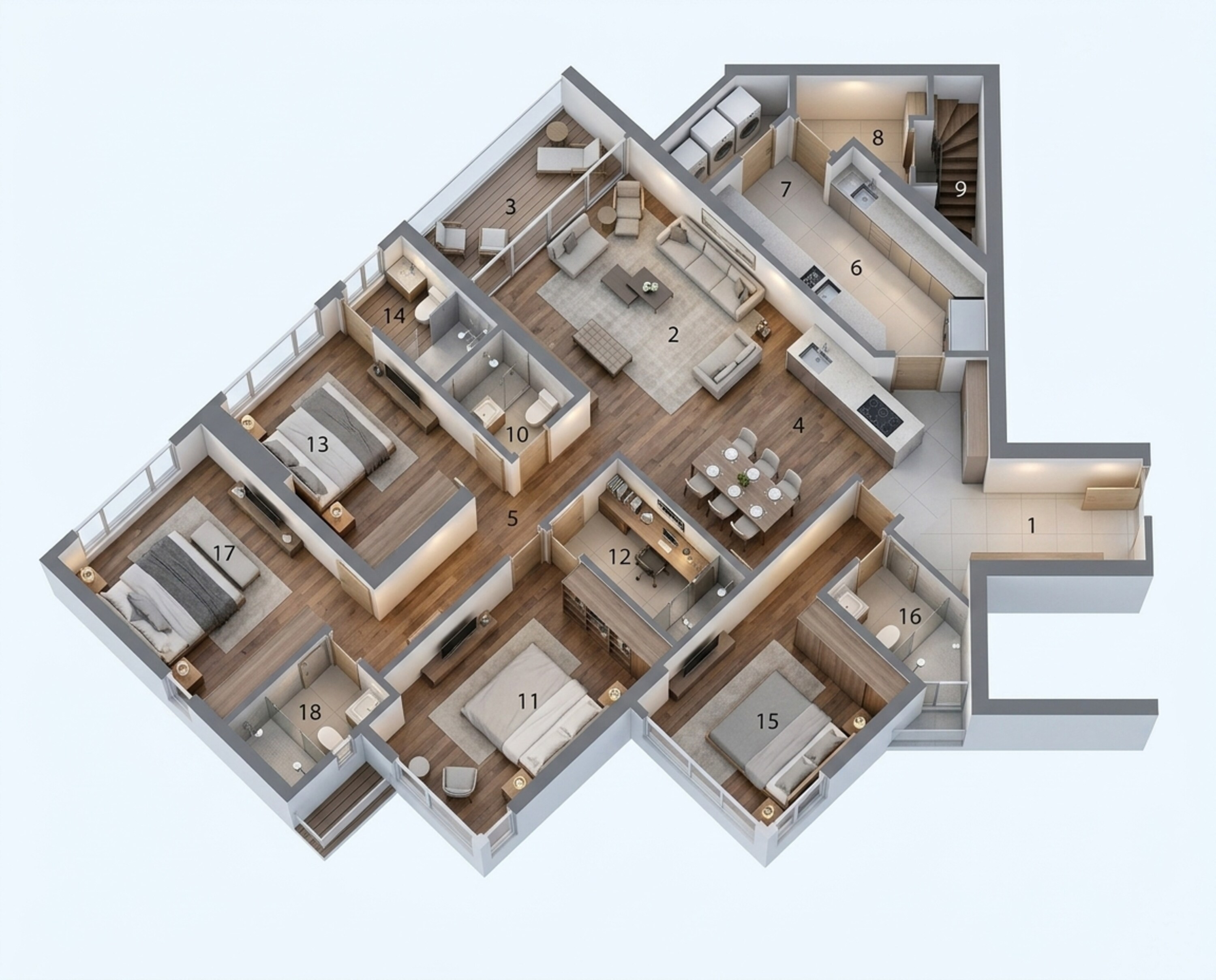 Floor plan of 4 BHK 1636 Sq. Ft. Apartment in Rustomjee Crescent, Mumbai