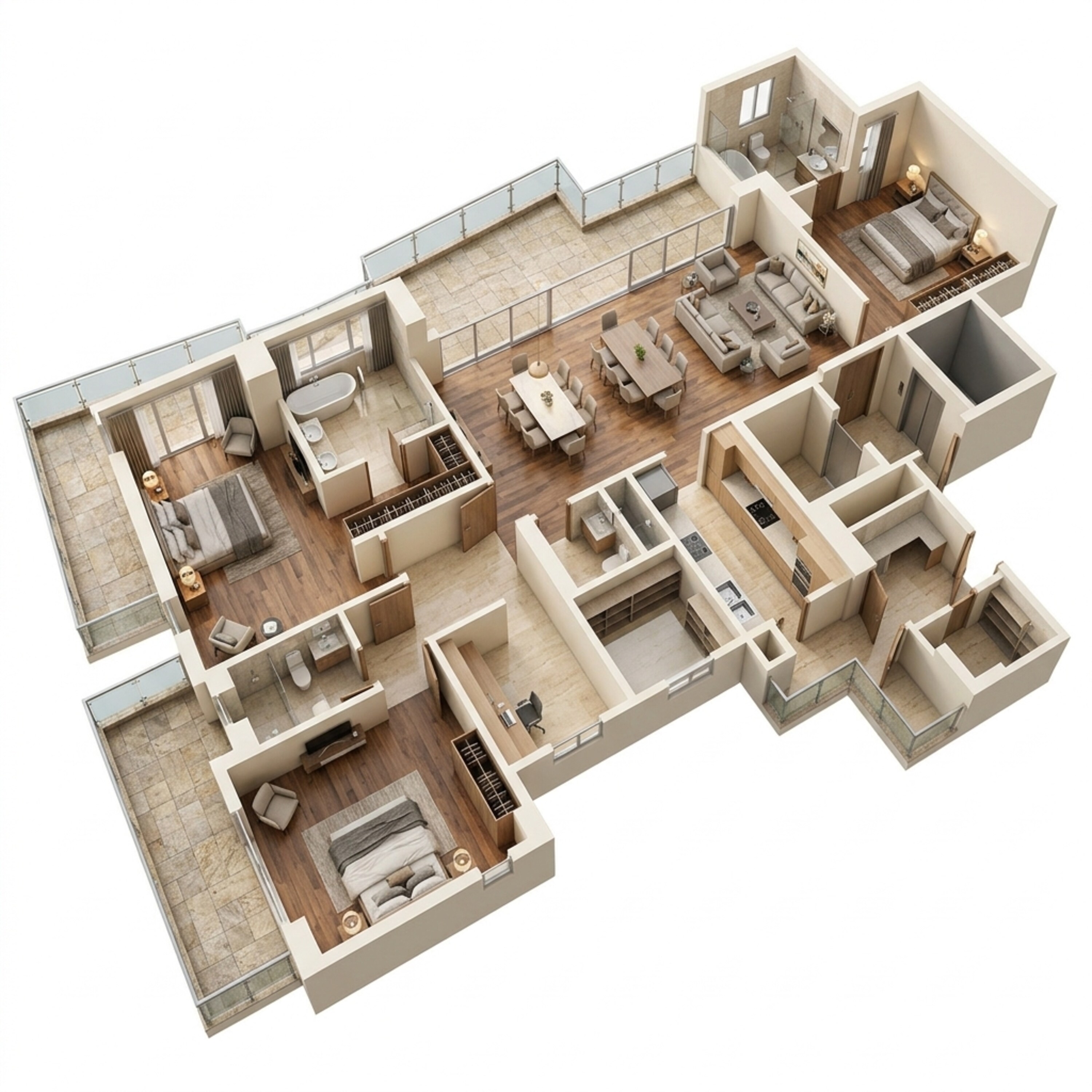 Floor plan of 3 BHK 3000 Sq. Ft. Apartment in HCBS Twin Horizon, Gurgaon