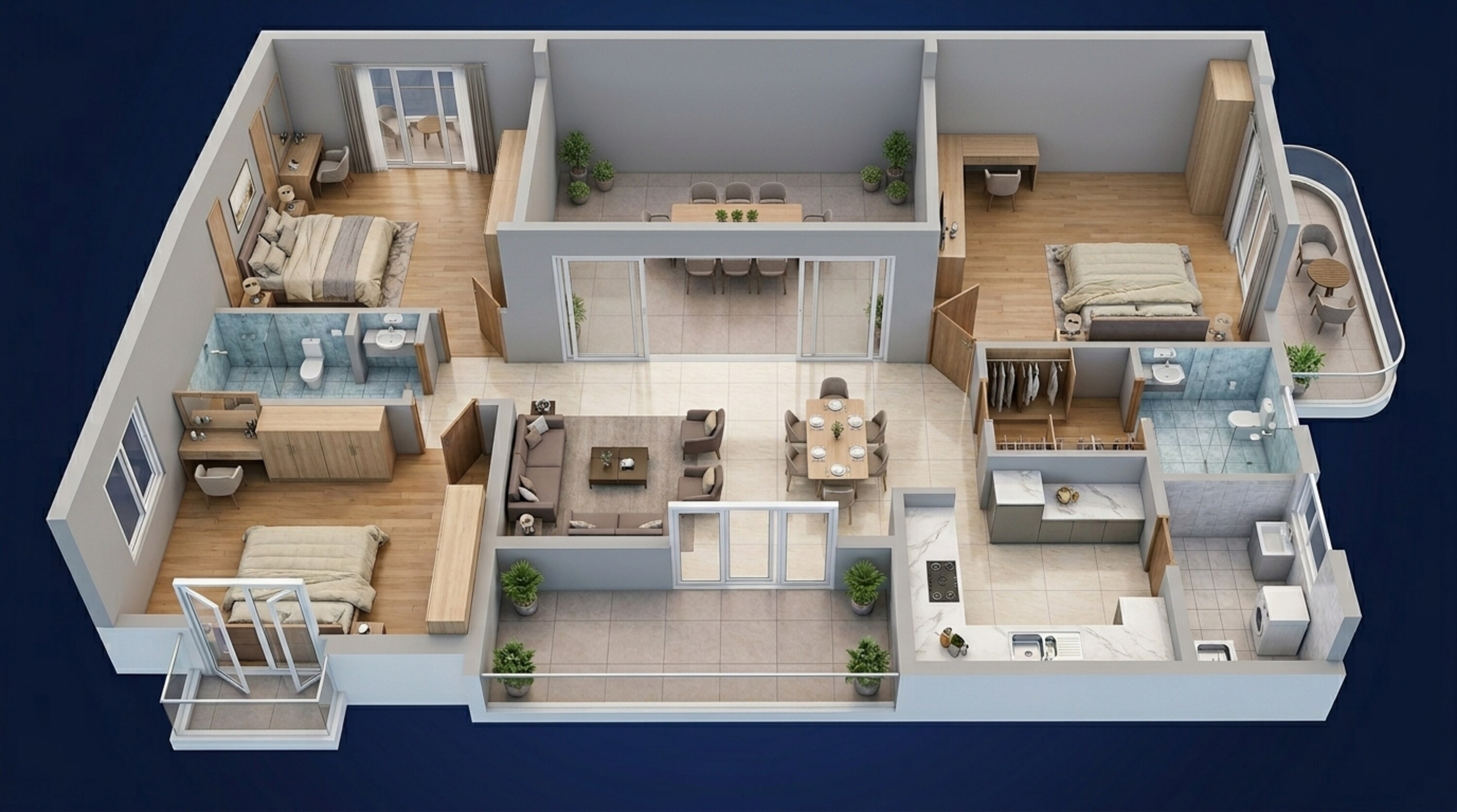 Floor plan of 3 BHK 1880 Sq. Ft. Apartment in TRU Aquapolis, Bangalore