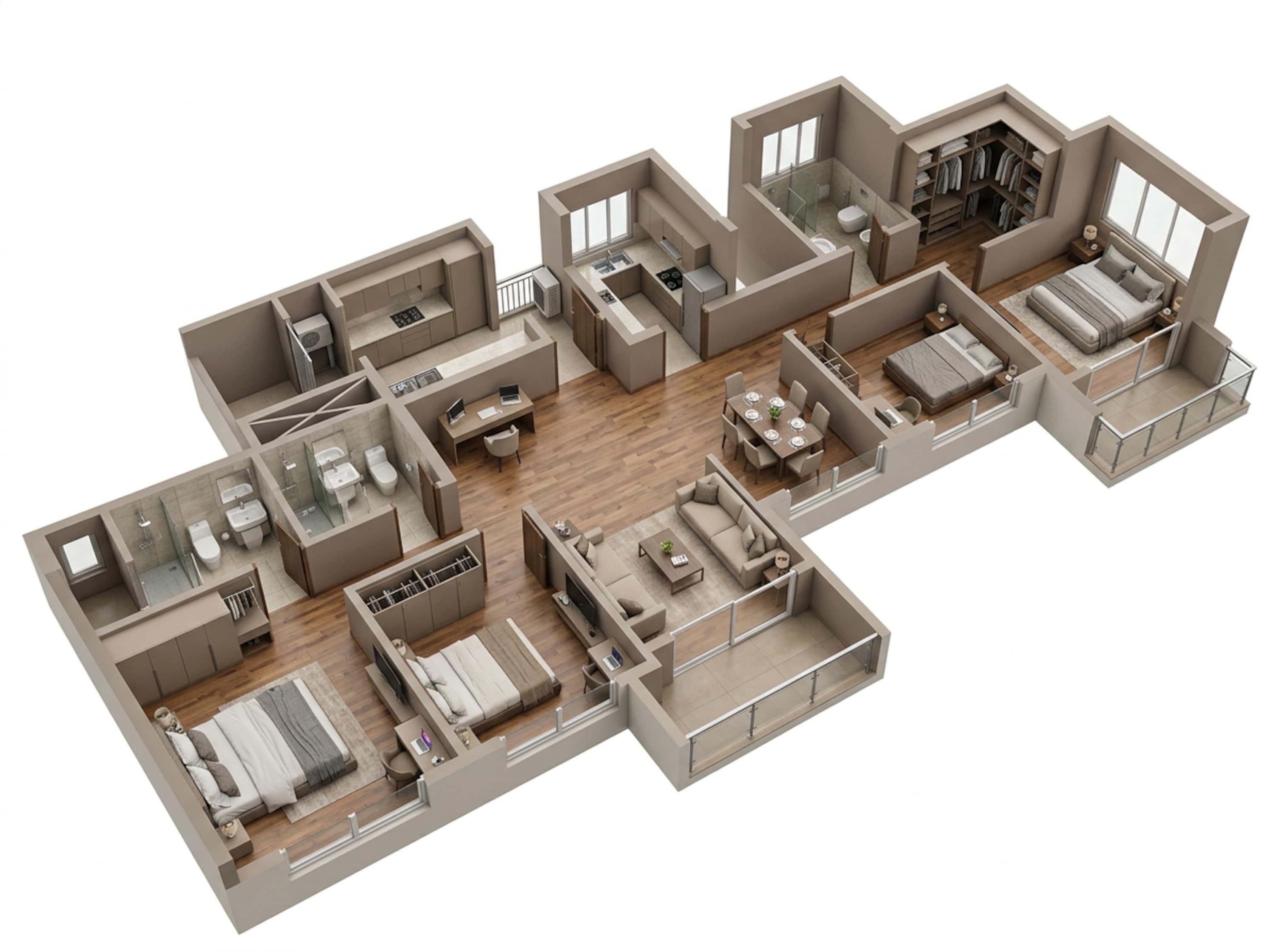 Floor plan of 4 BHK 1649 Sq. Ft. Apartment in DLF The Westpark, Mumbai
