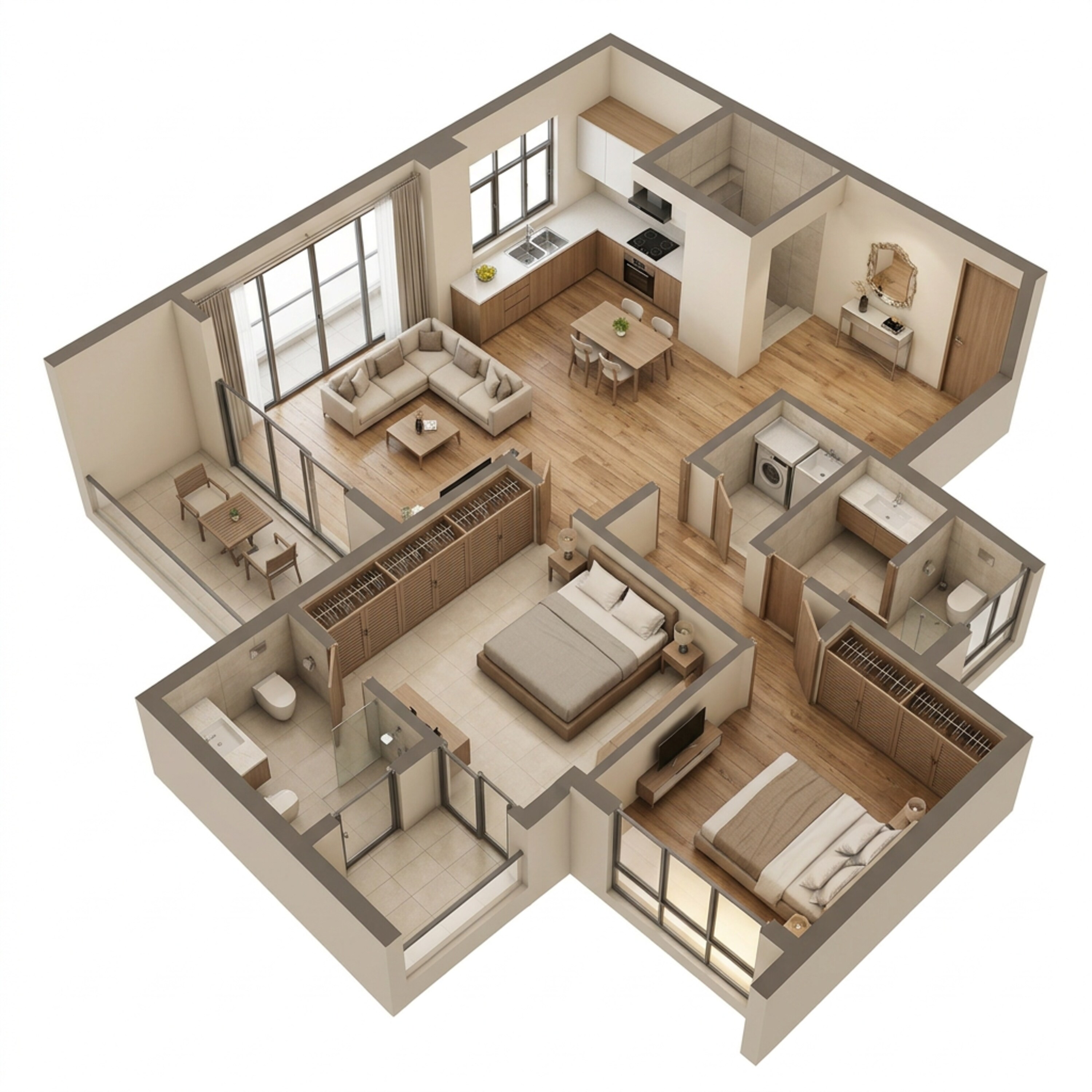 Floor plan of 2 BHK 1270 Sq. Ft. Apartment in Sobha Aurum, Greater Noida