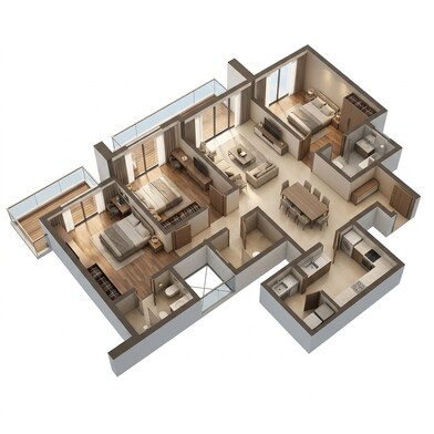 Floor plan of 3 BHK 1805 Sq. Ft. Apartment in Sobha Aurum, Greater Noida